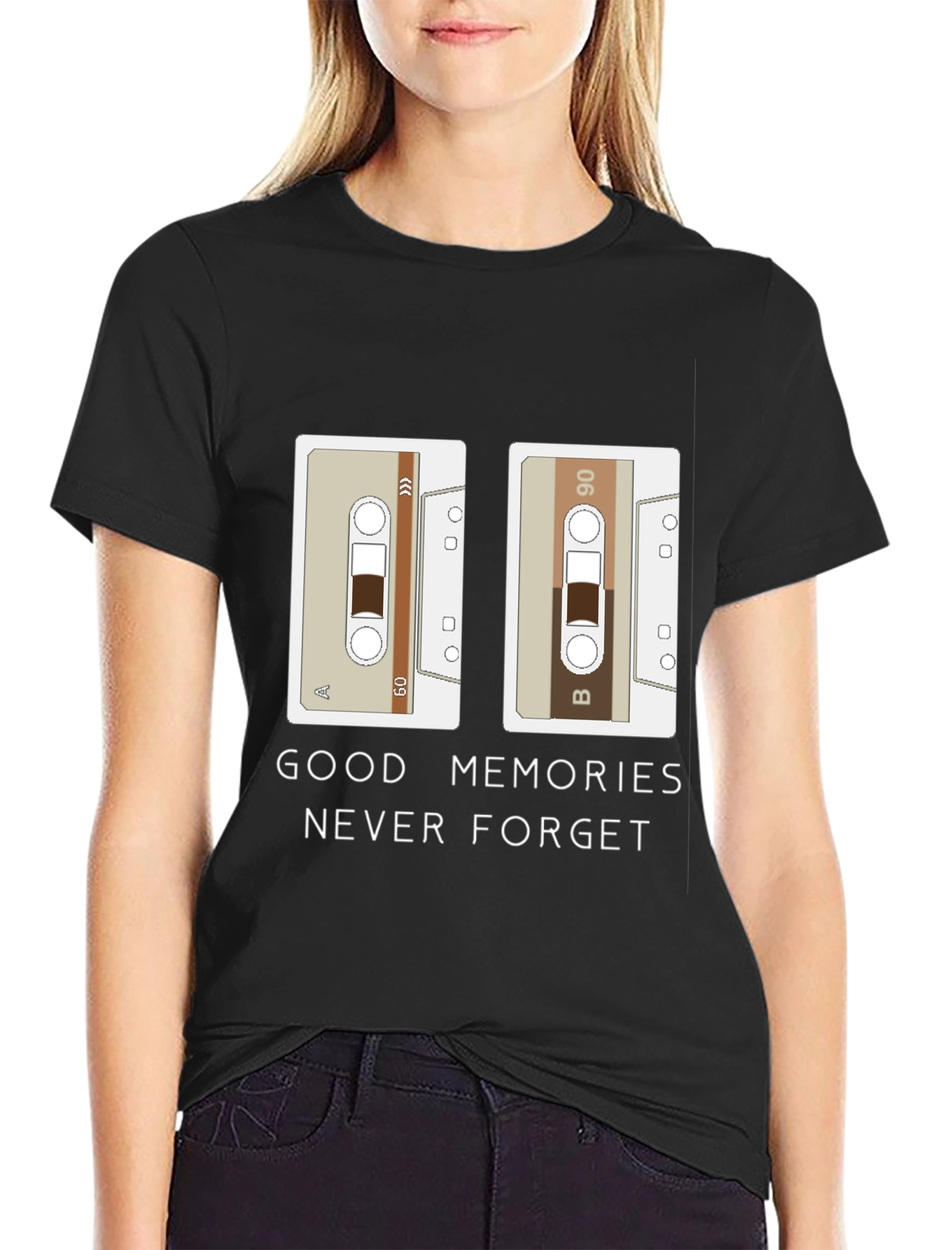 Black Retro Cassette Tape Graphic T-Shirt: Good Memories Tee view 2