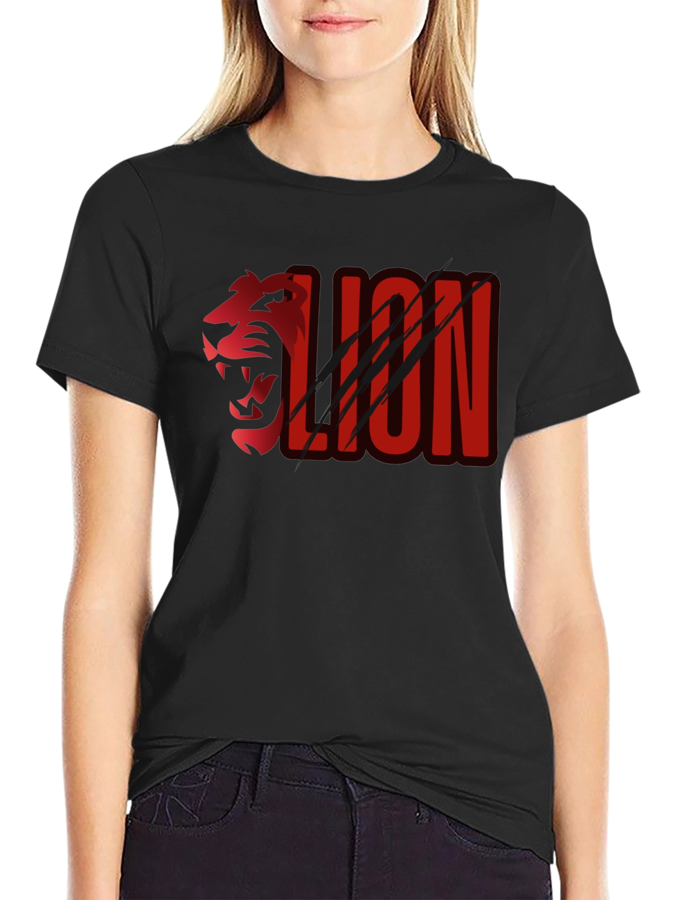 Black Lion Graphic Print Black T-Shirt view 2