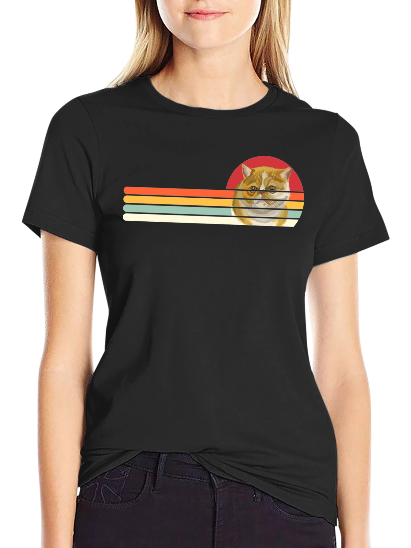 Black Retro Cat T-Shirt - Vintage Feline Design view 2