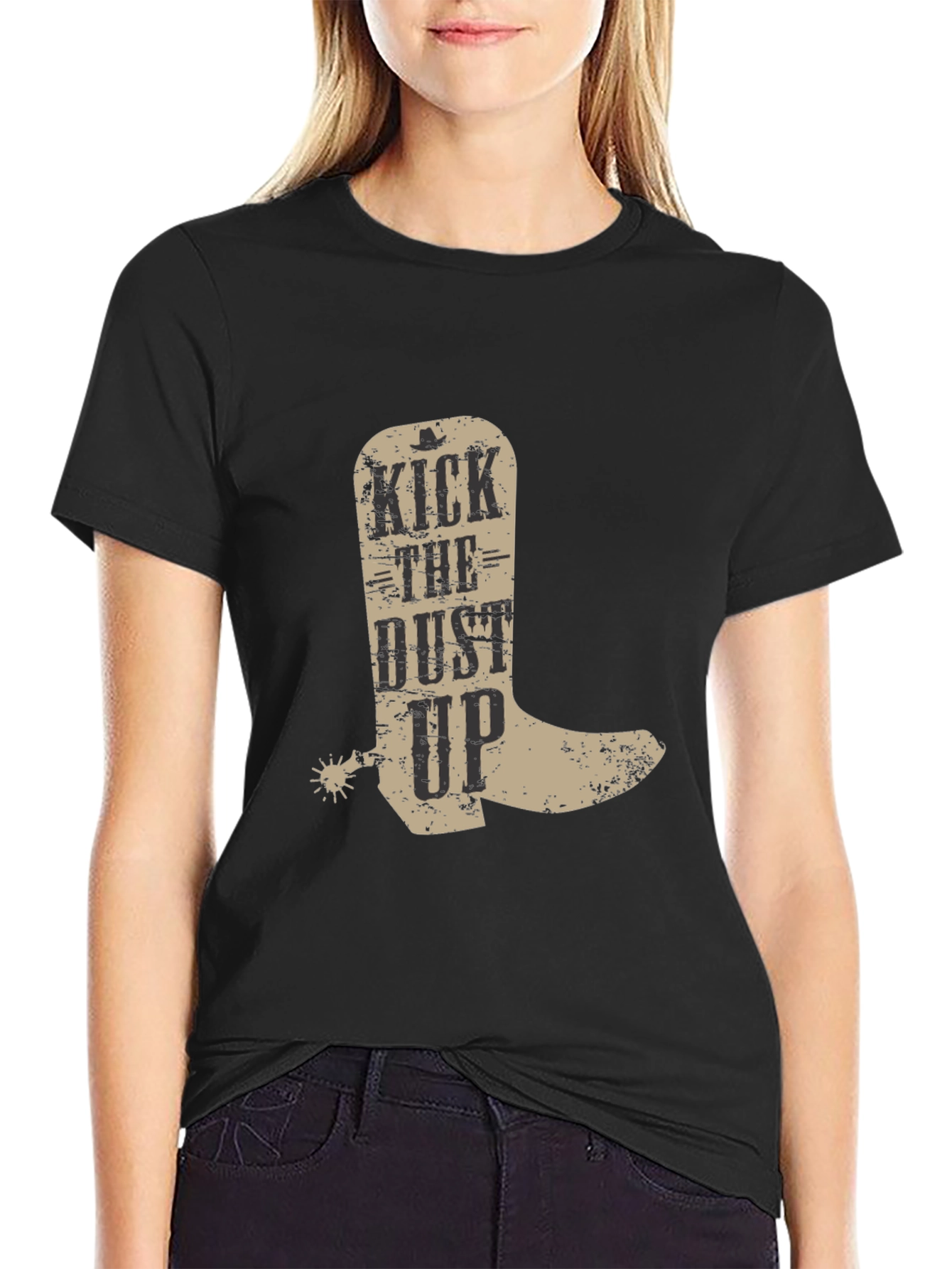 Black Kick the Dust Up Cowboy Boot Graphic T-Shirt view 2