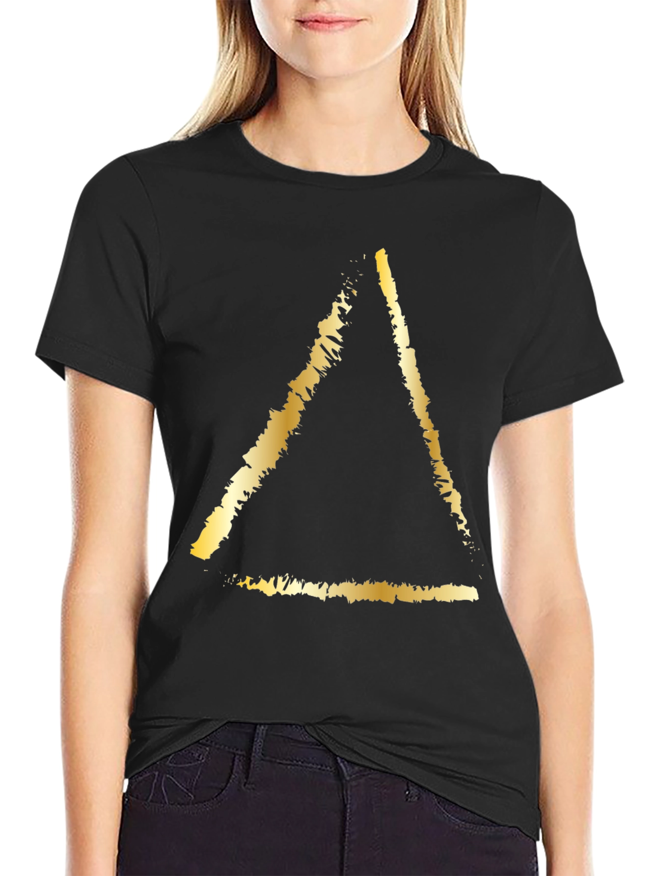 Black Golden Triangle Graphic Tee - Stylish Black T-Shirt view 2