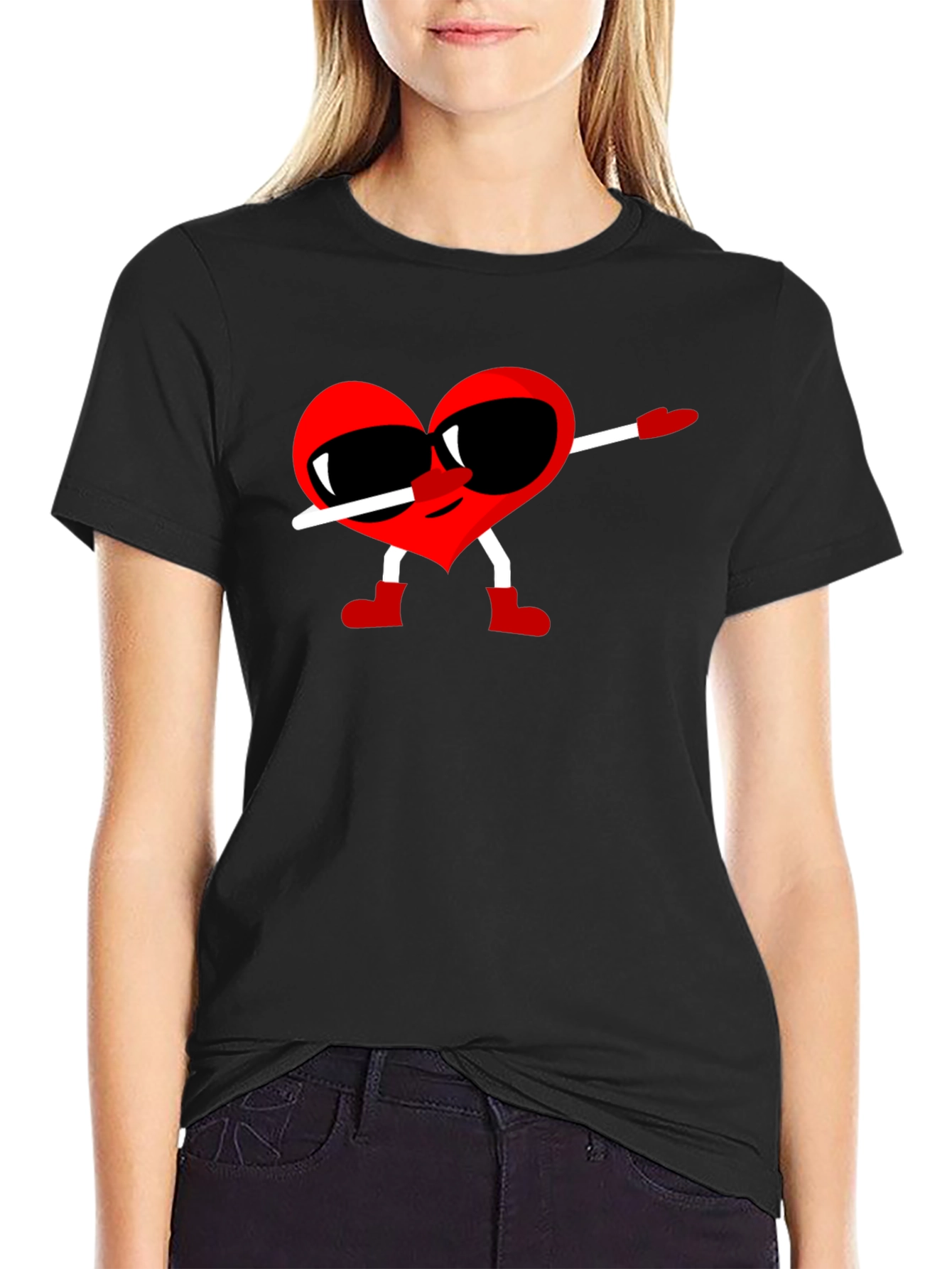 Black Heart Dabbing Graphic Tee - Black Cotton T-Shirt view 2