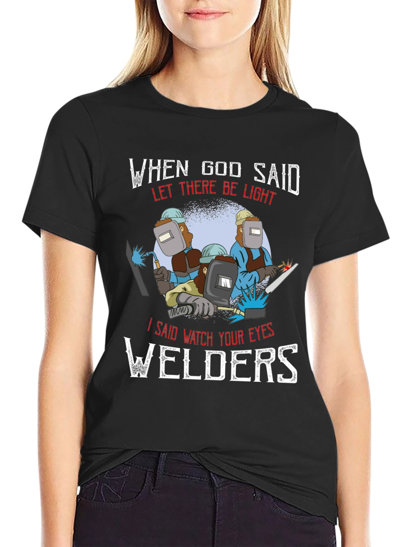 Black Funny Welder Graphic Tee - Watch Your Eyes view 2