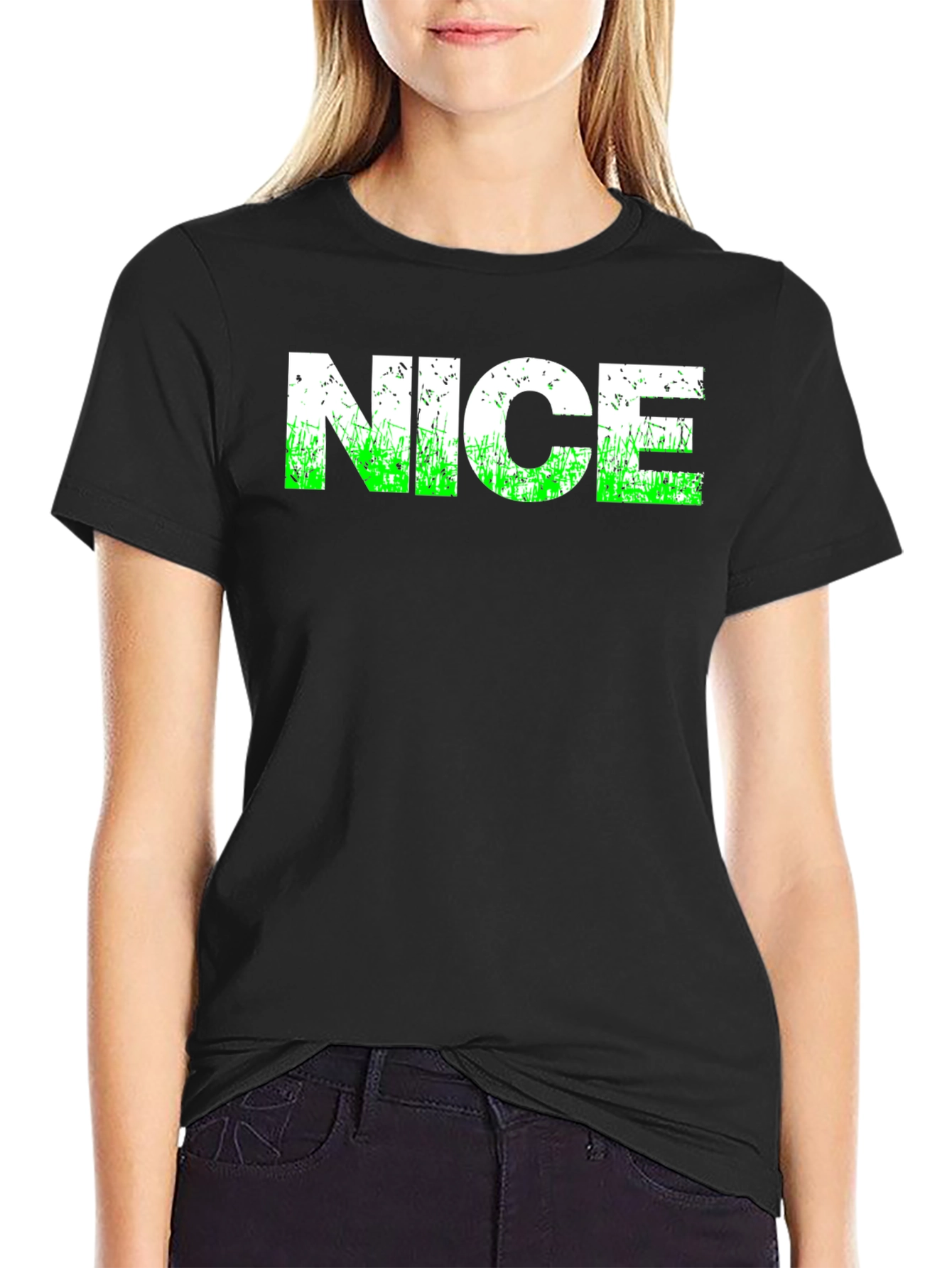 Black NICE Graphic Tee - Black Cotton T-Shirt view 2