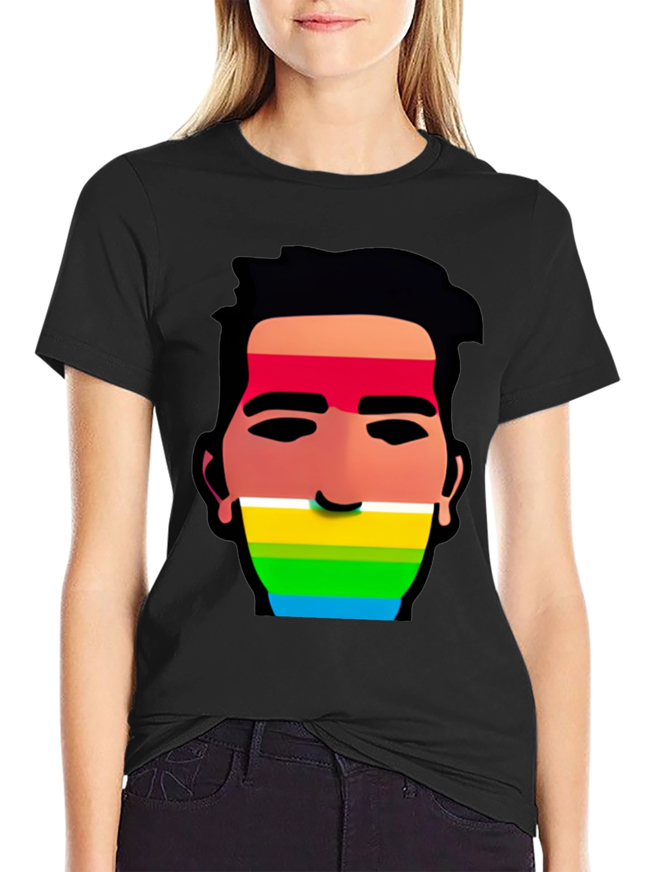Black Rainbow Face Graphic Tee view 2