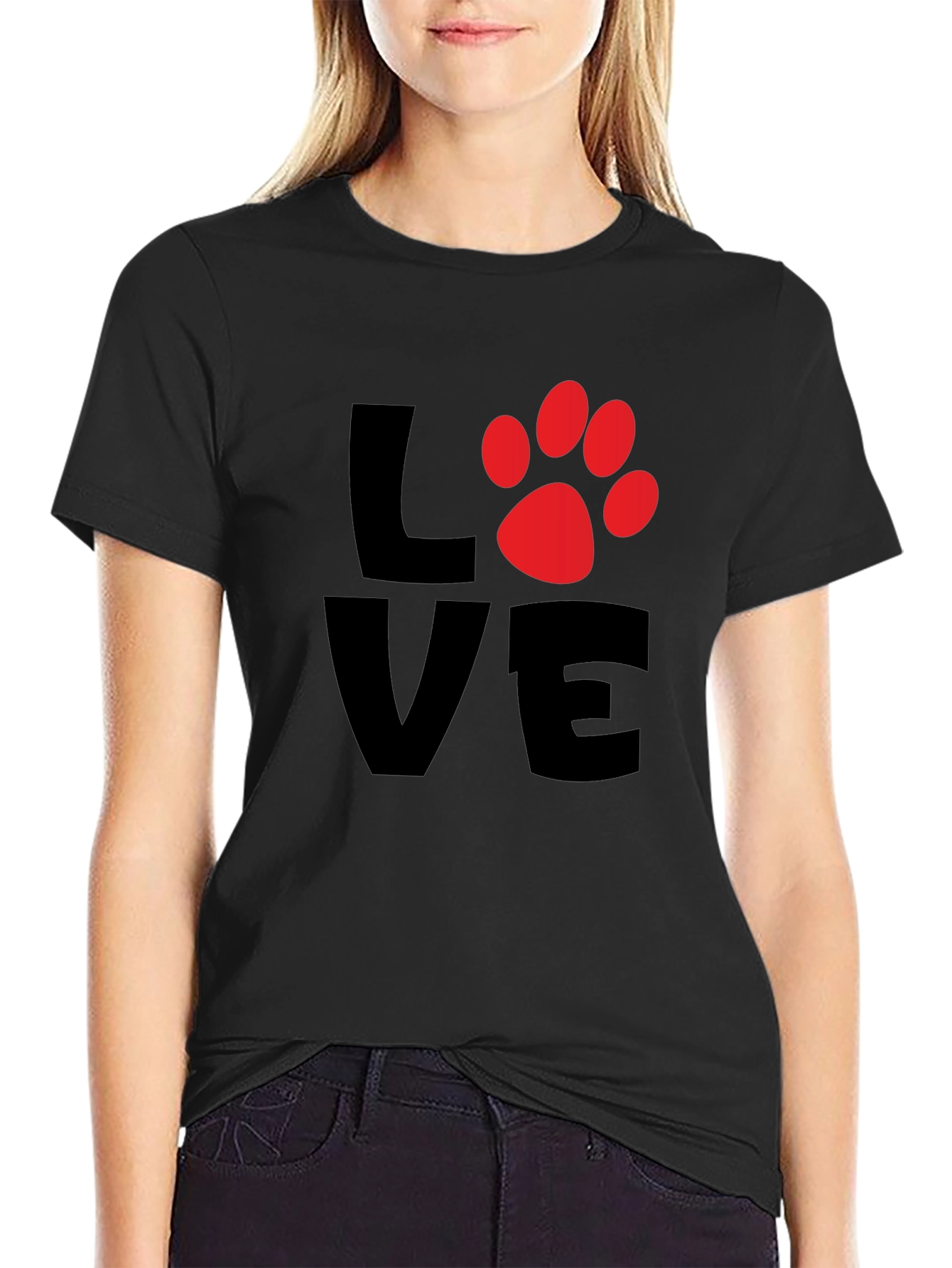 Black Love Paw Print Men's Black T-Shirt view 2