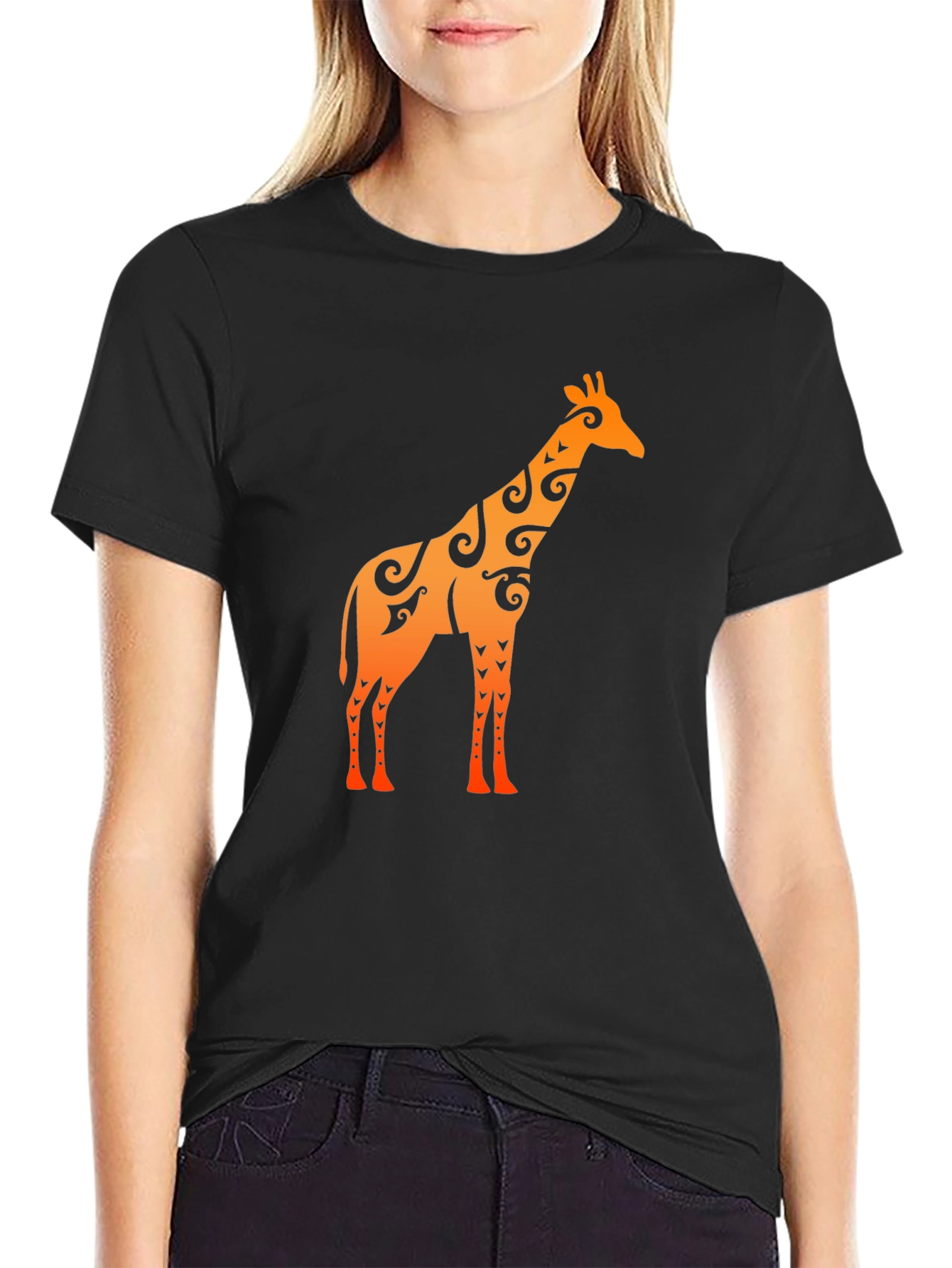 Black Tribal Giraffe Graphic T-Shirt view 2