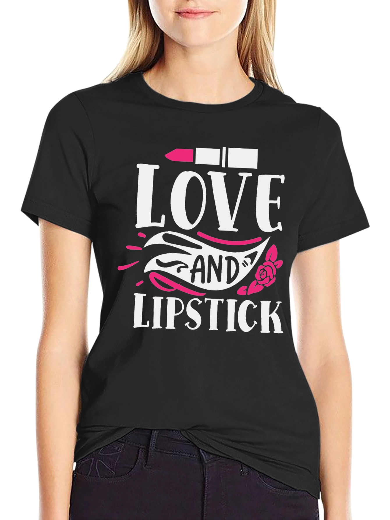 Black Love and Lipstick T-Shirt - Stylish Graphic Tee view 2