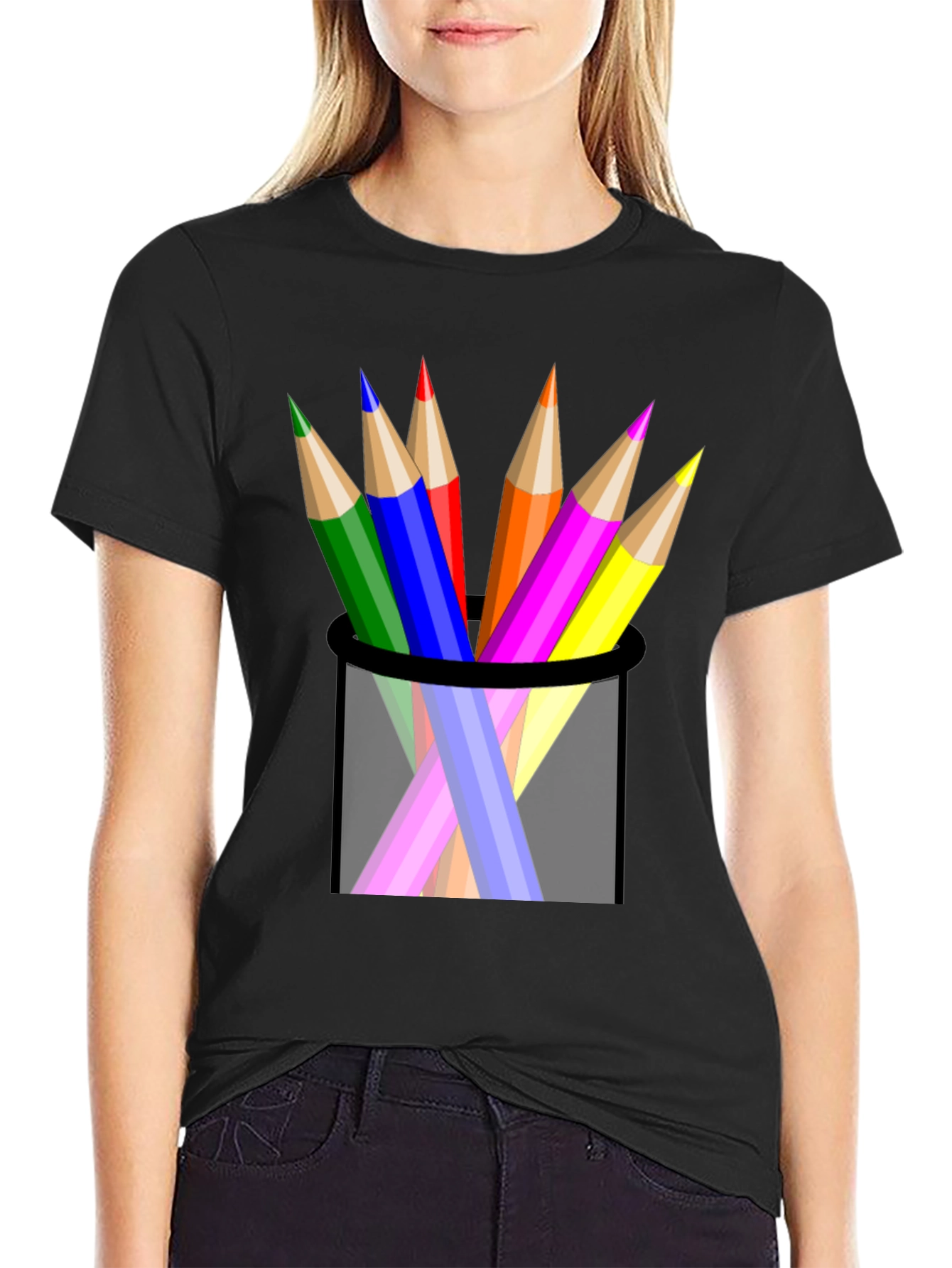 Black Colorful Pencils Black T-Shirt view 2