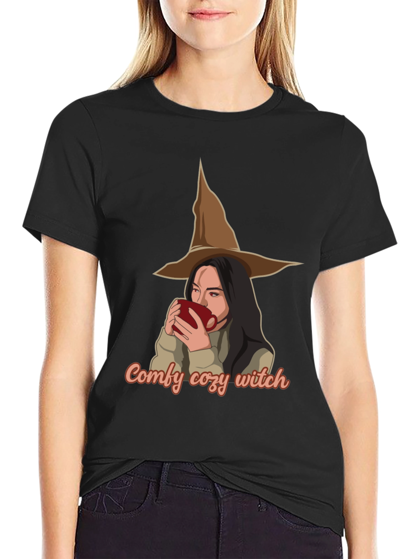Black Comfy Cozy Witch T-Shirt - Halloween Ready view 2