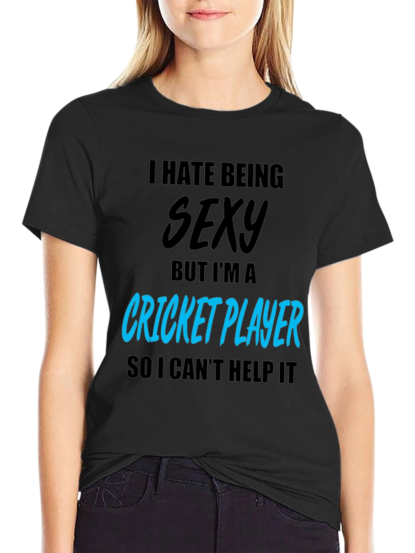 Black Funny Cricket Player Graphic T-Shirt view 2