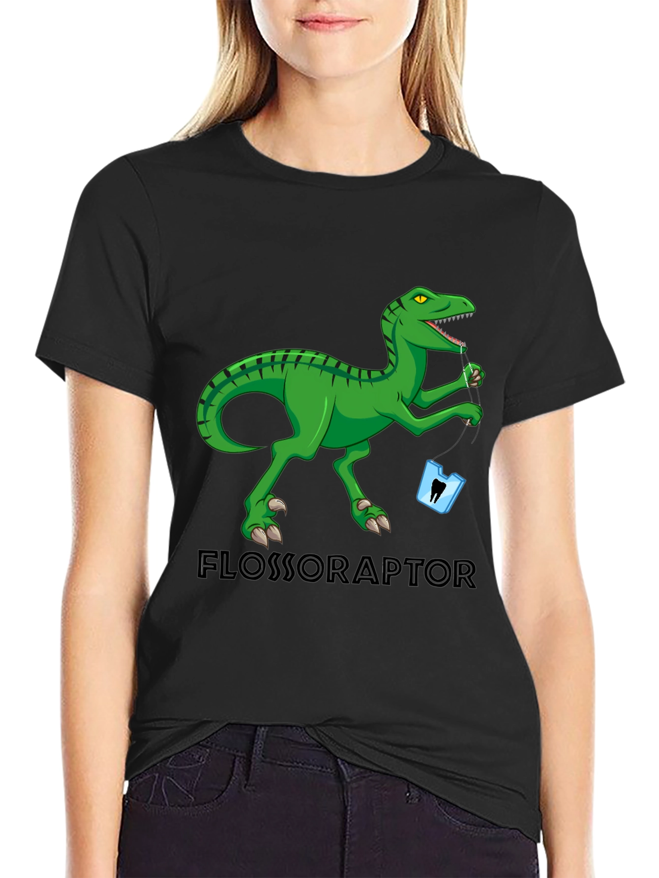 Black Flossoraptor T-Shirt: Dental Humor Tee view 2