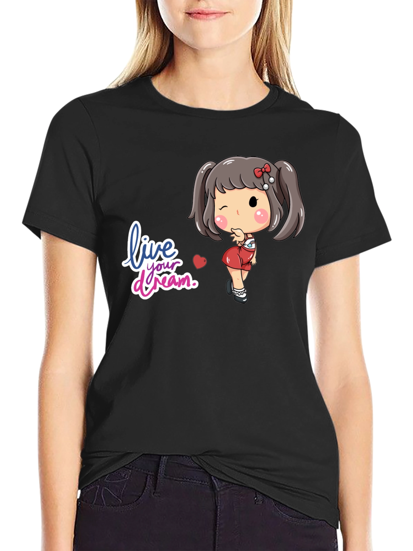 Black Live Your Dream Black Graphic Tee - Cute Girl Design view 2