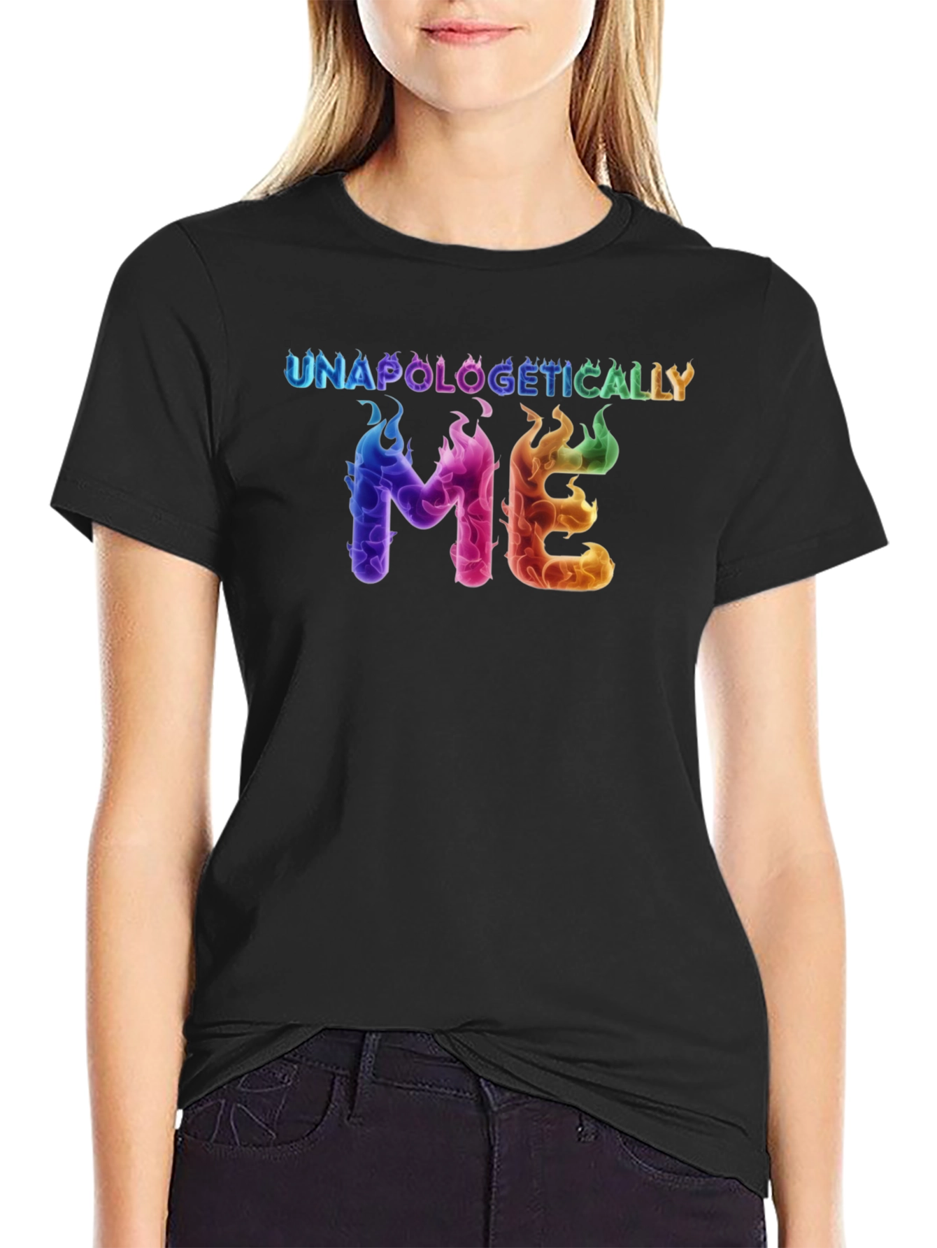 Black Unapologetically Me Rainbow Flame Graphic Tee view 2