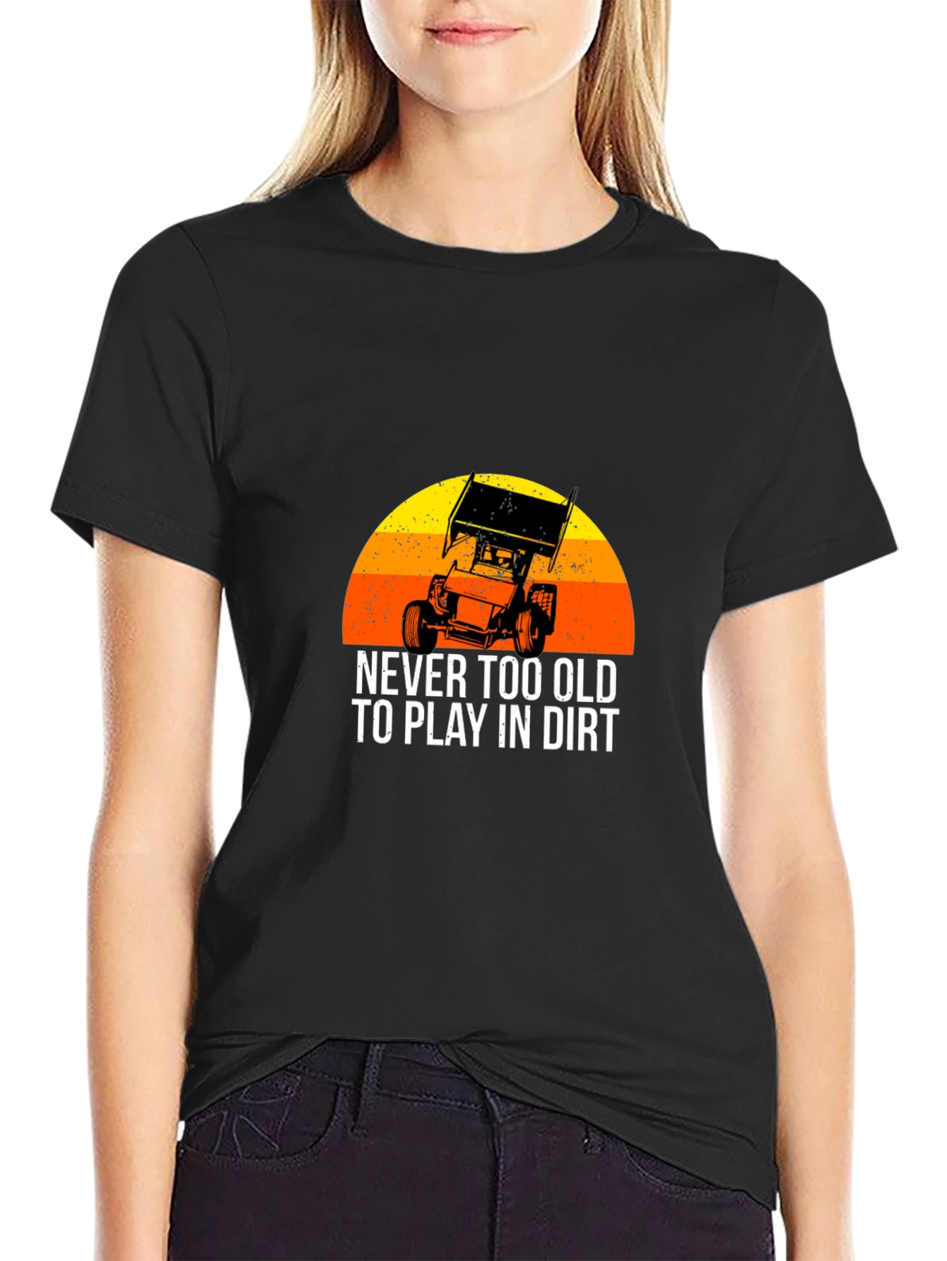Black Dirt Track Racing T-Shirt - Never Too Old view 2