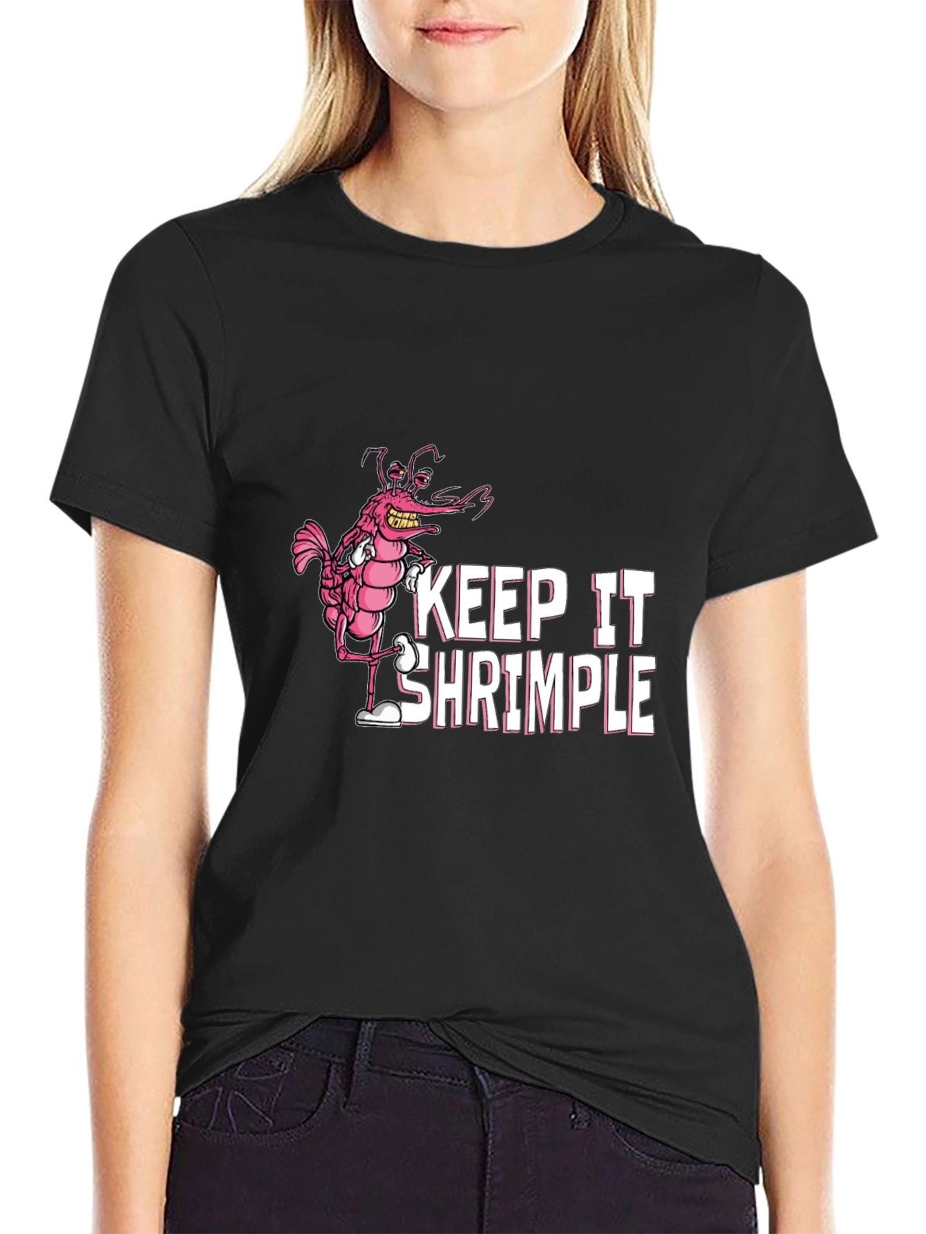 Black Keep It Shrimple Funny Graphic Tee view 2