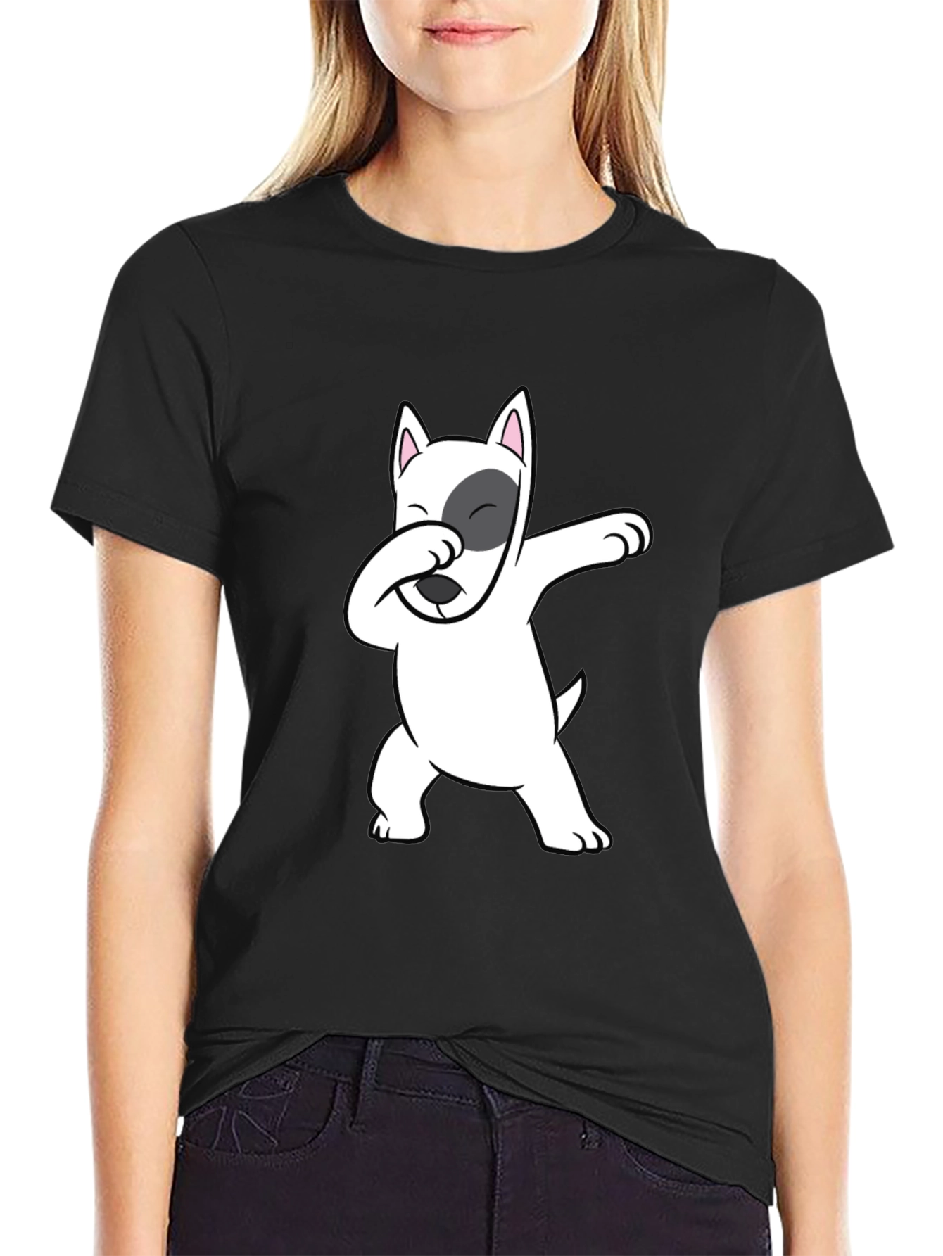 Black Dabbing Dog Graphic Tee - Cool Bull Terrier T-Shirt view 2