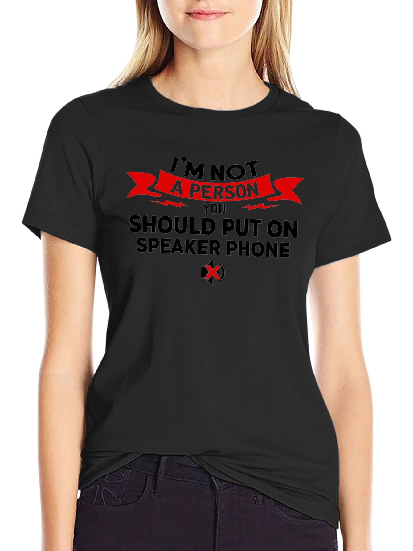 Black Speaker Phone T-Shirt, Sarcastic Novelty Tee view 2
