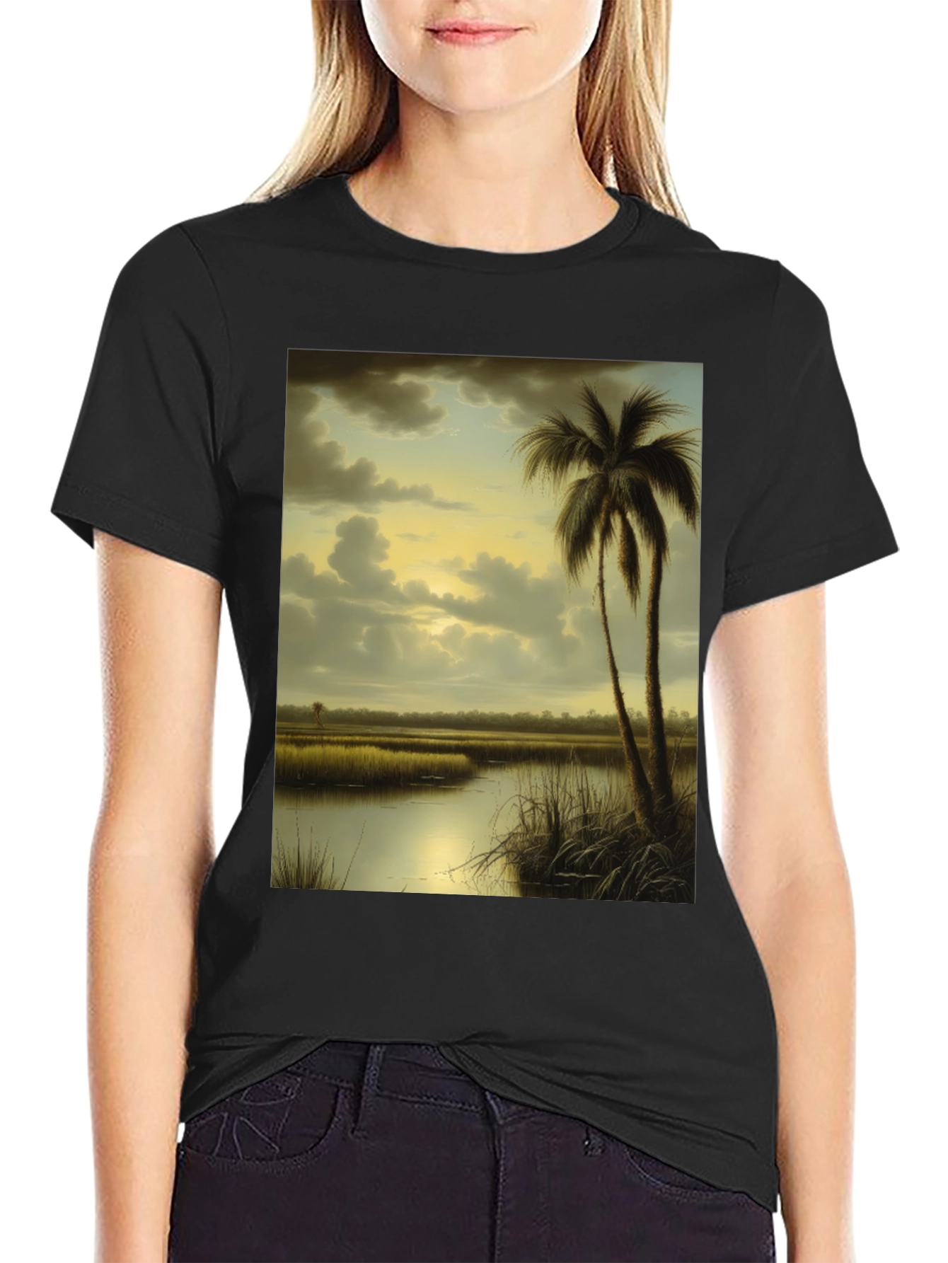 Black Tropical Marshland T-Shirt view 2