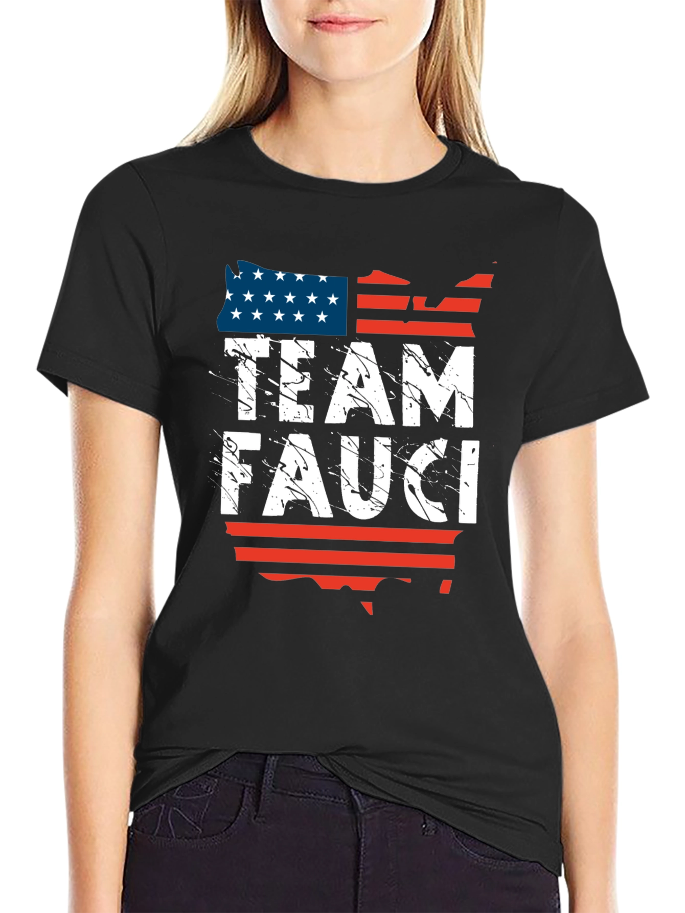 Black Team Fauci USA Flag Graphic T-Shirt view 2