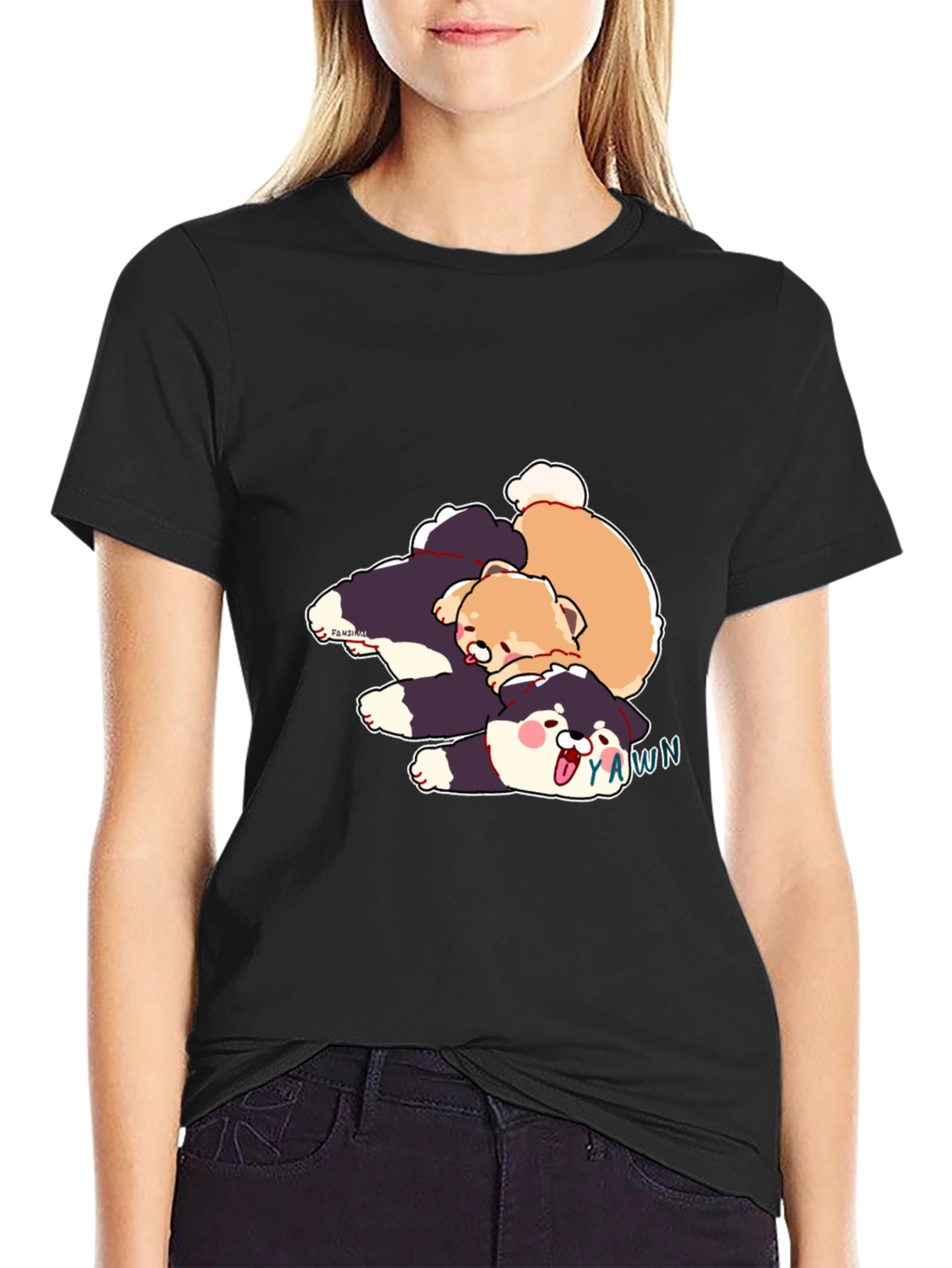 Black Cartoon Dog Pile Black T-Shirt view 2