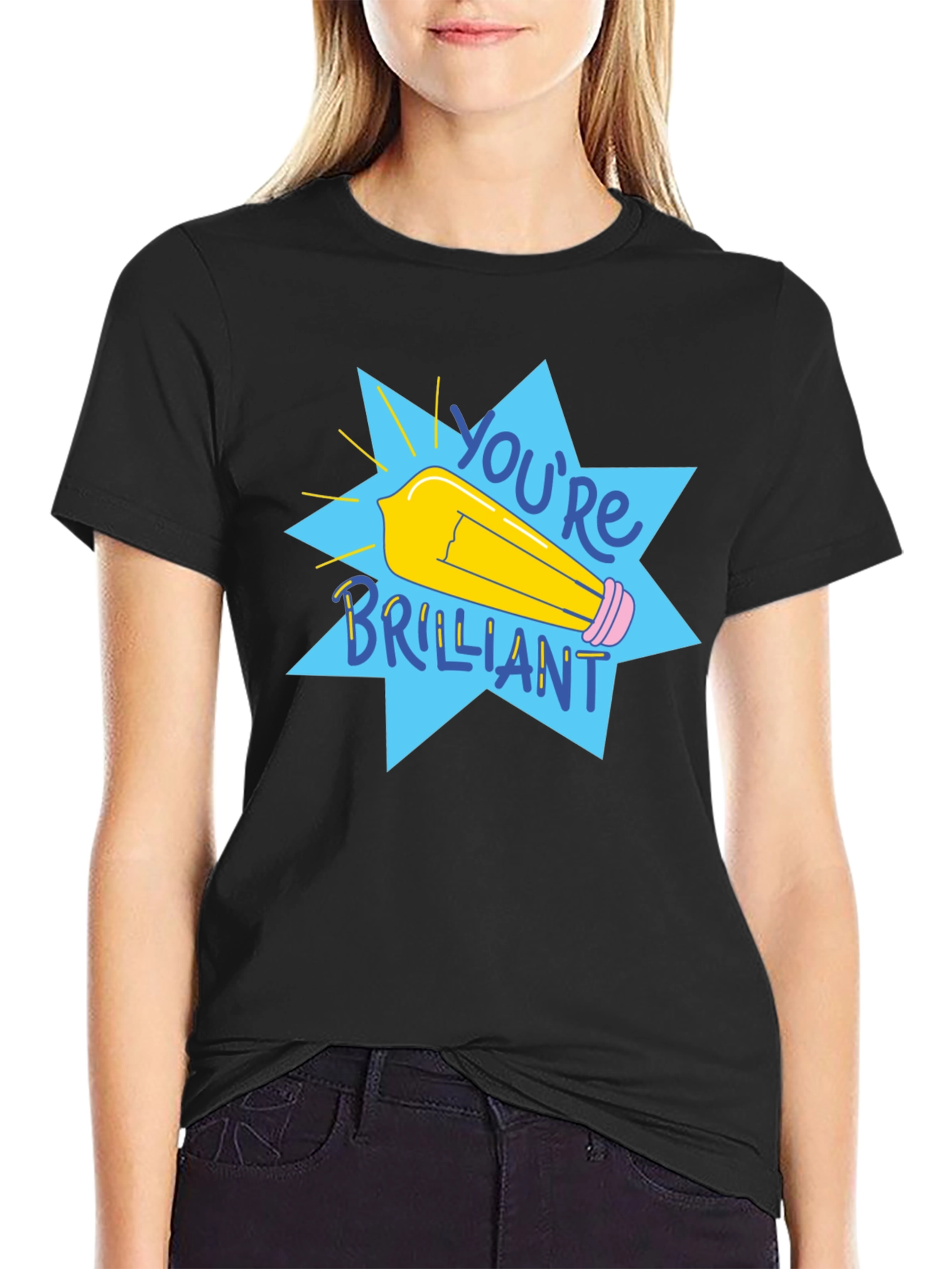 Black You're Brilliant Graphic Tee - Black Cotton T-Shirt view 2