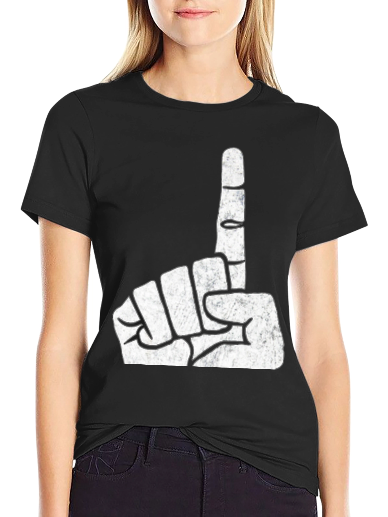 Black One Finger Gesture Graphic T-Shirt view 2