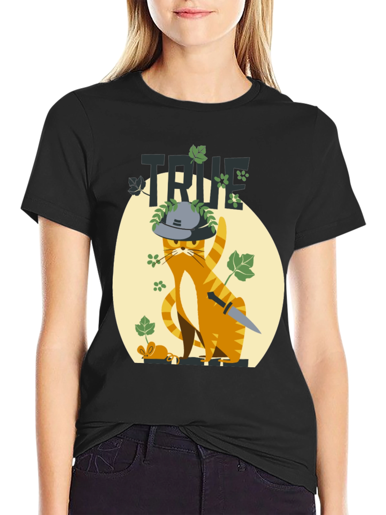 Black True Detective Cat Graphic Tee view 2