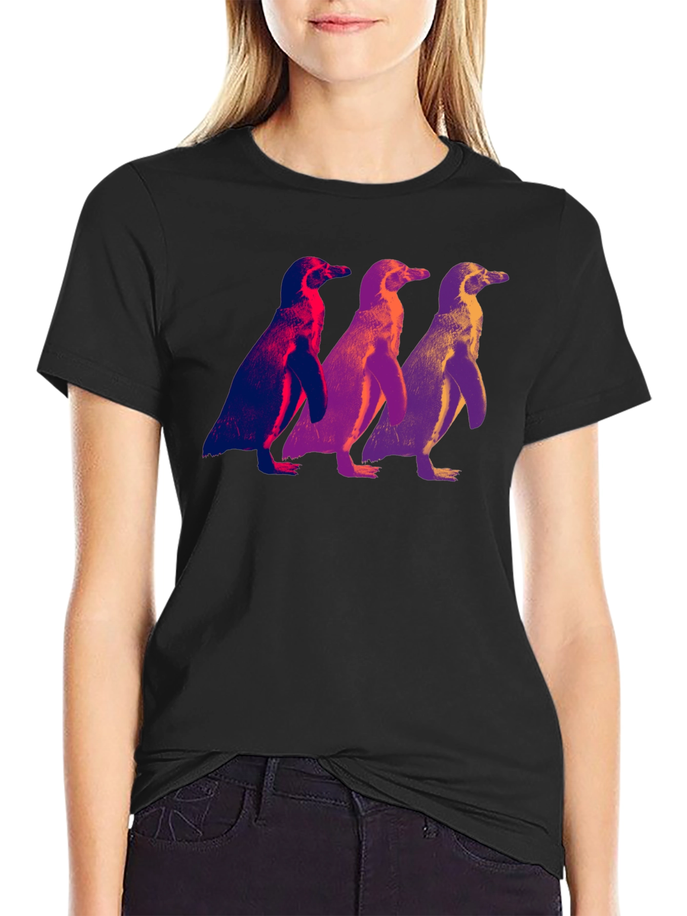 Black Cool Penguin Trio Graphic Tee view 2