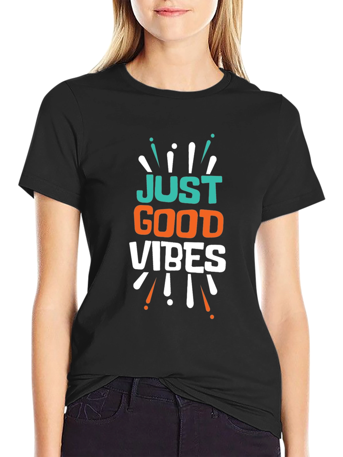 Black Just Good Vibes Graphic Tee - Black Cotton T-Shirt view 2