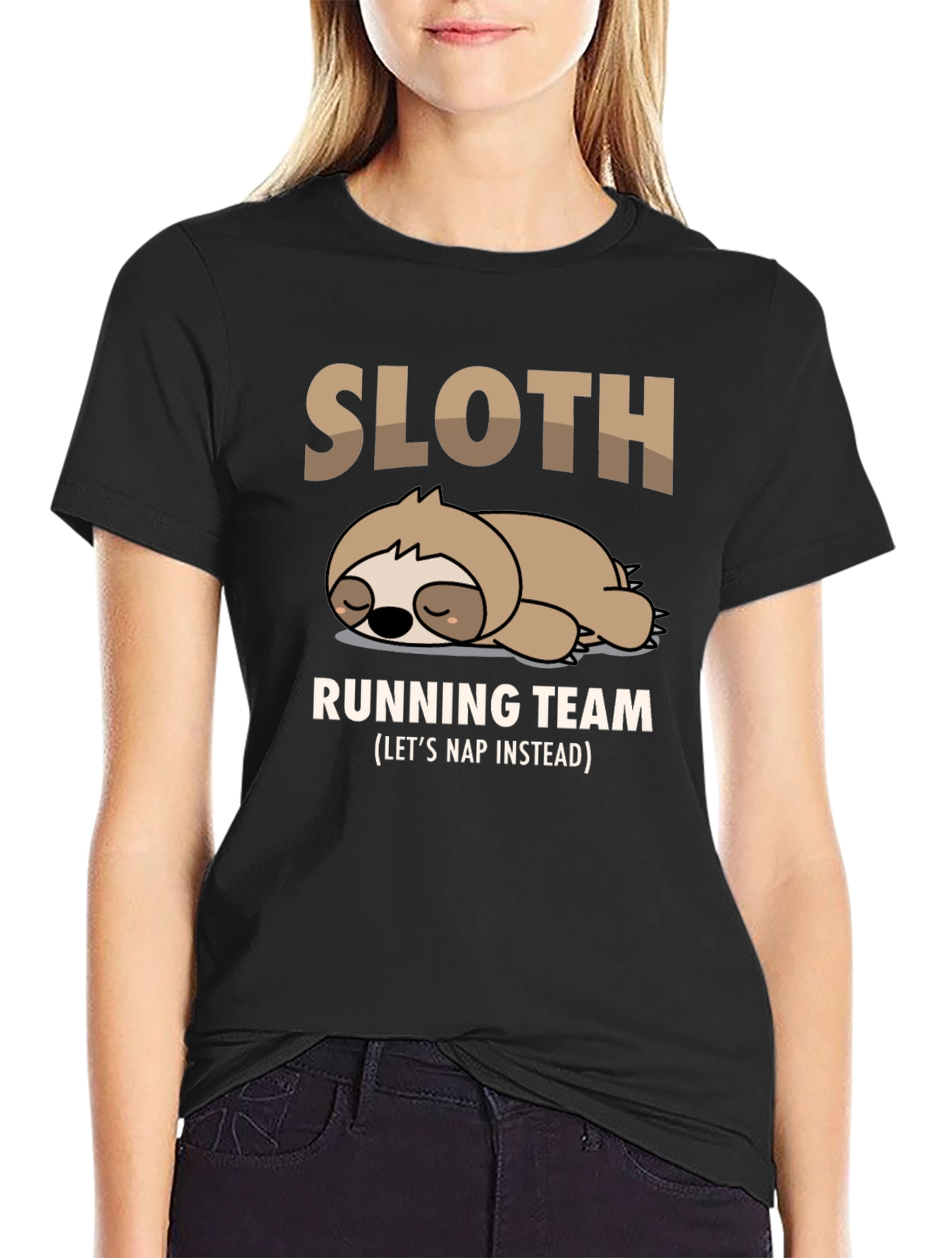 Black Sloth Running Team T-Shirt - Funny Nap Time Tee view 2