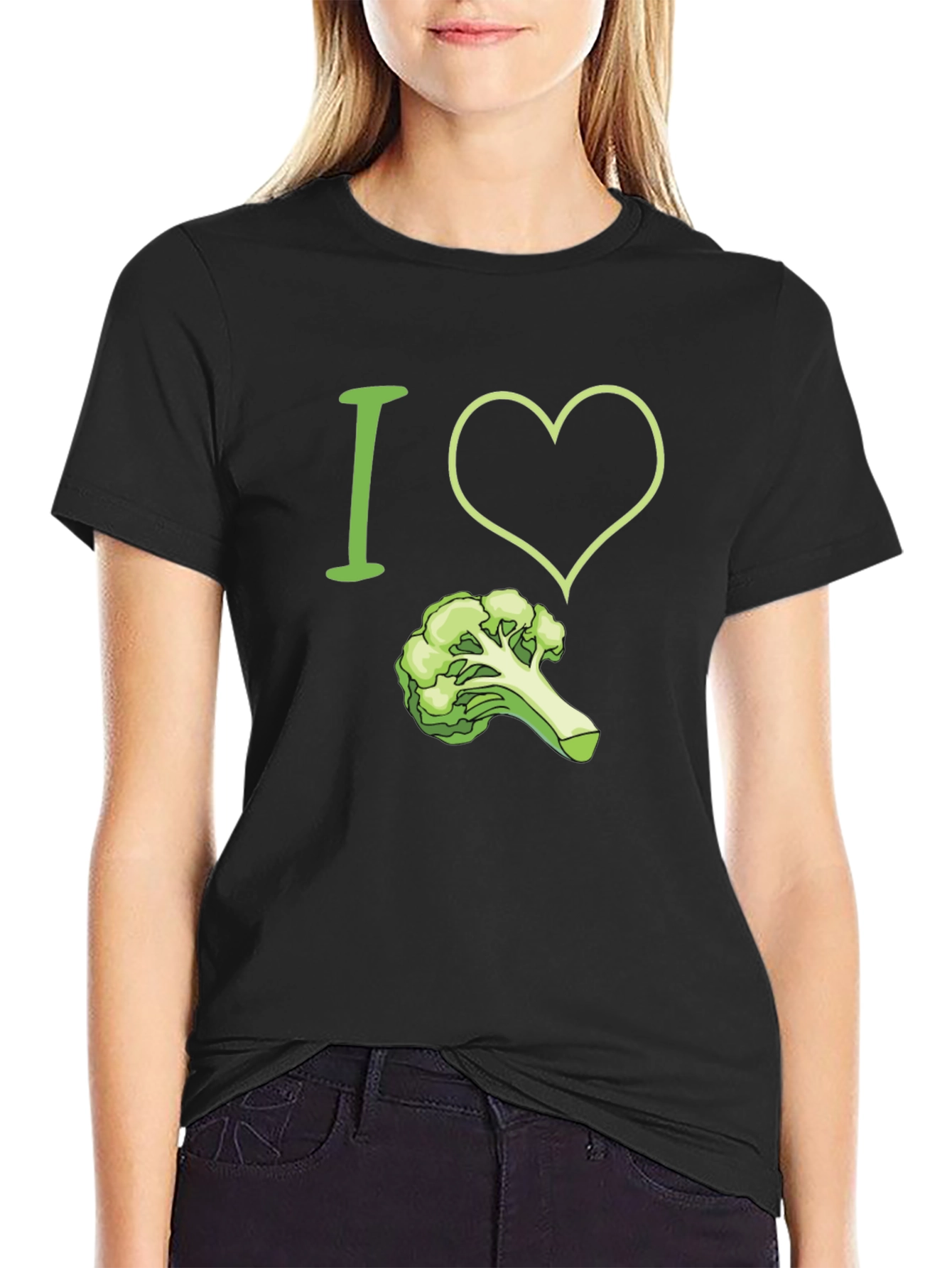Black I Love Broccoli T-Shirt - Funny Vegan Tee view 2