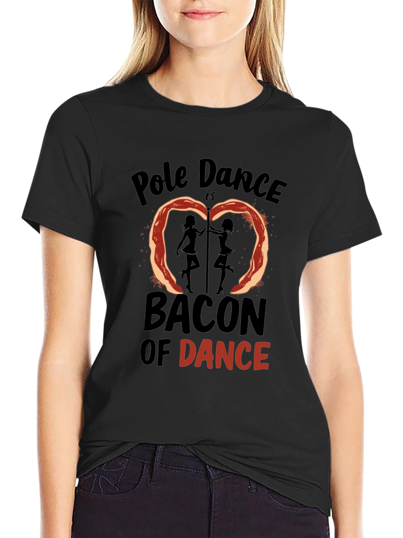 Black Pole Dance Bacon Funny T-Shirt view 2
