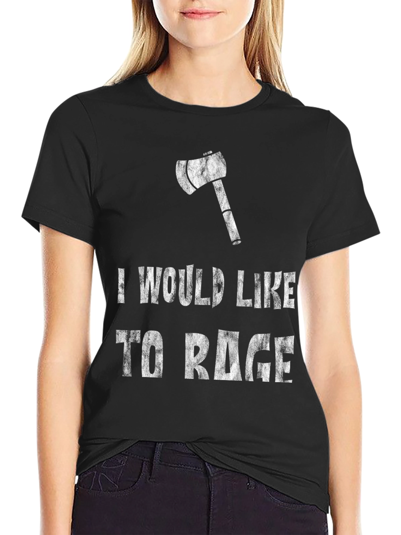 Black I Would Like to Rage Black T-Shirt with Axe view 2