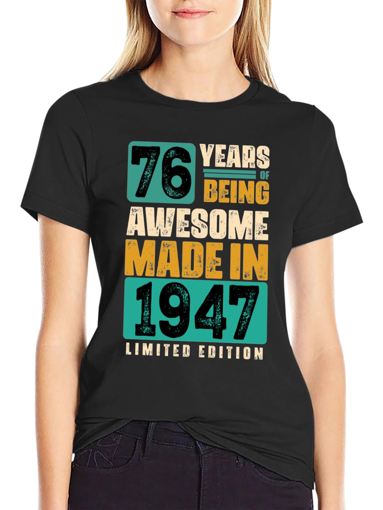 Black 76 Years Awesome T-Shirt Made in 1947 Limited Edition view 2