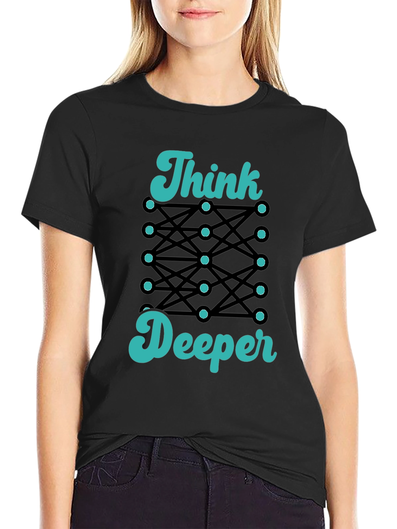 Black Think Deeper Graphic Tee - Black Cotton T-Shirt view 2