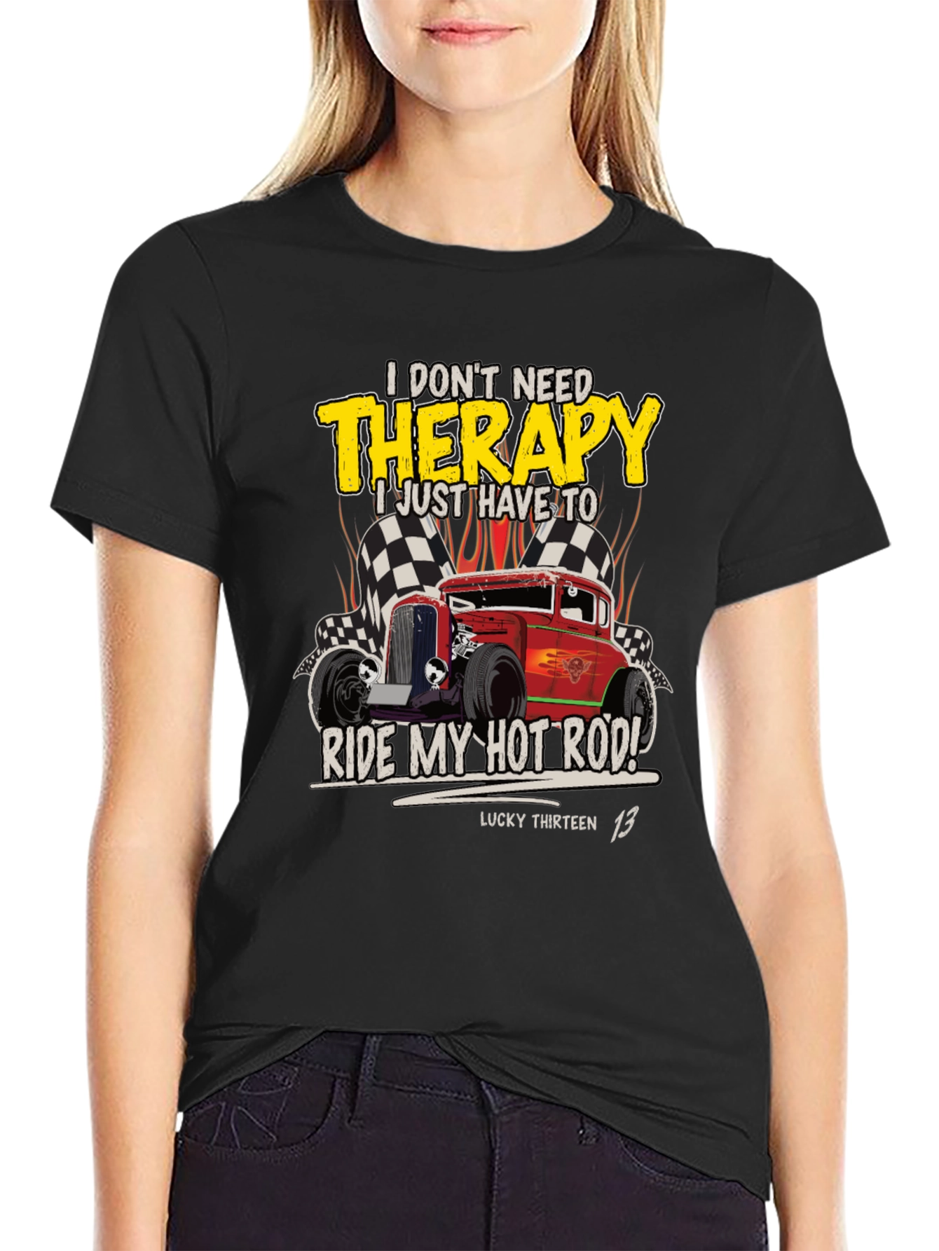 Black Hot Rod Therapy T-Shirt - Lucky Thirteen 13 view 2