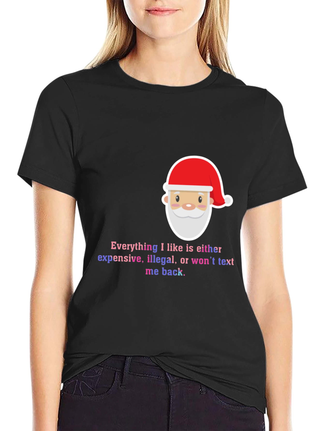 Black Funny Santa Everything I Like Men's Black T-Shirt view 2