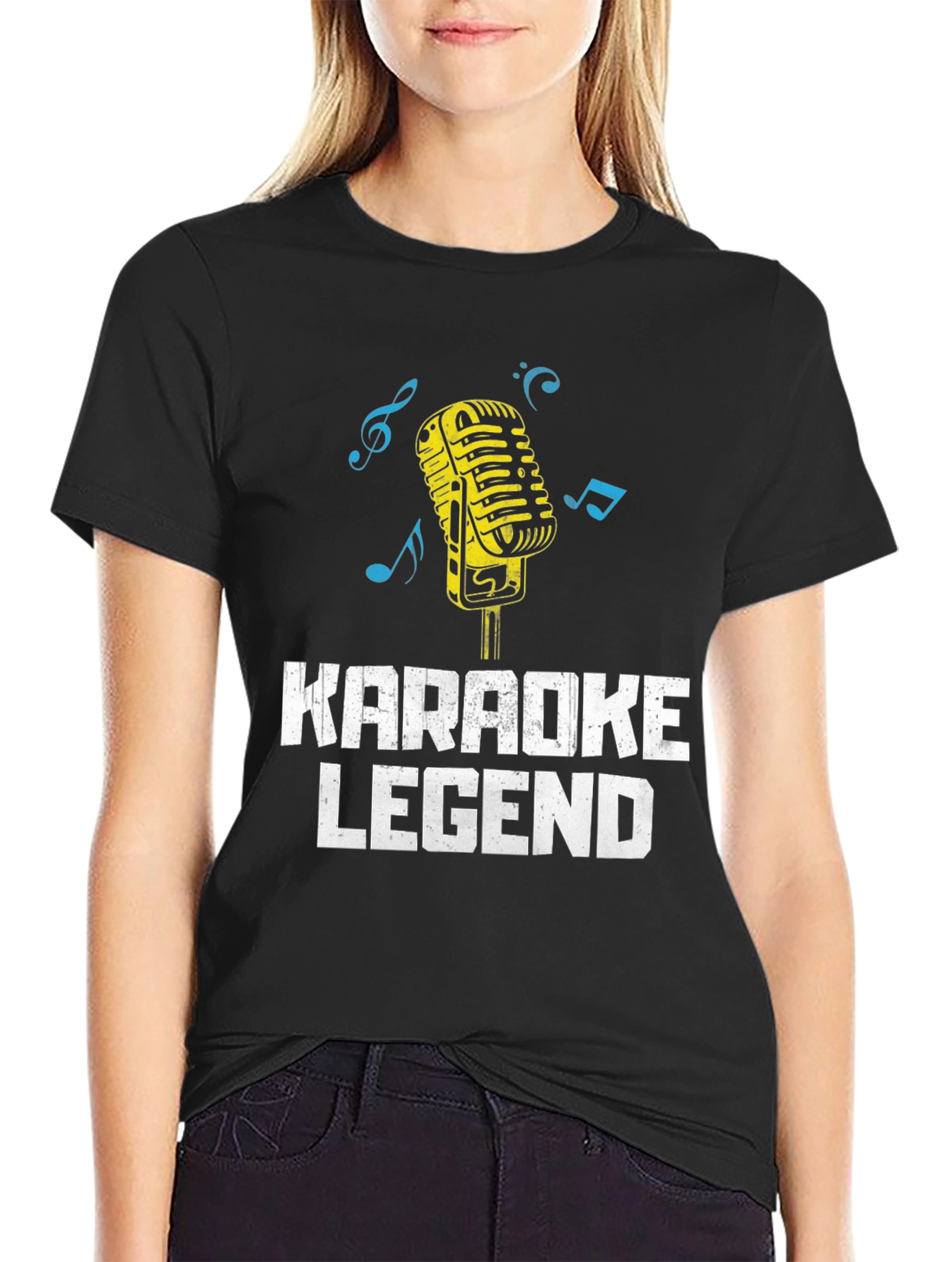 Black Karaoke Legend Graphic Tee - Retro Microphone Design view 2