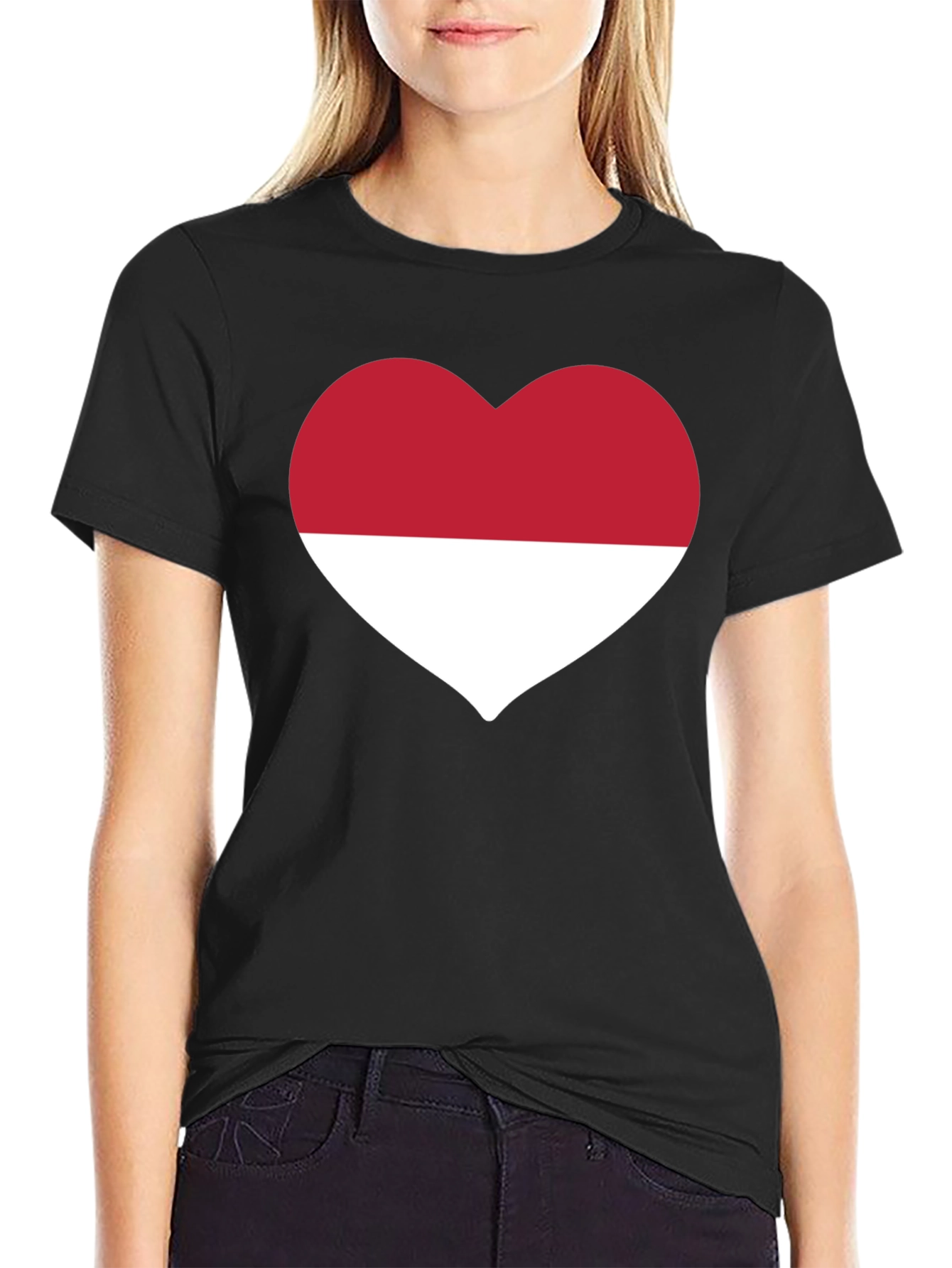 Black Indonesia Heart Flag Black T-Shirt view 2