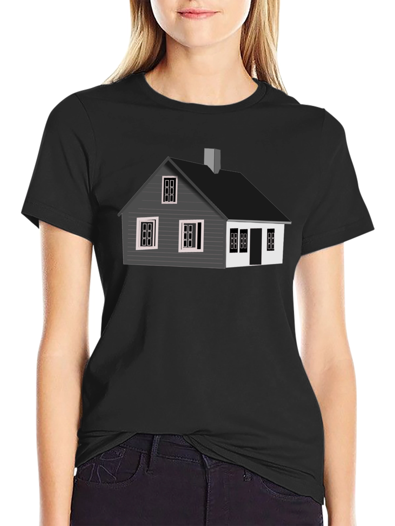 Black House Graphic Tee - Black Cotton T-Shirt view 2