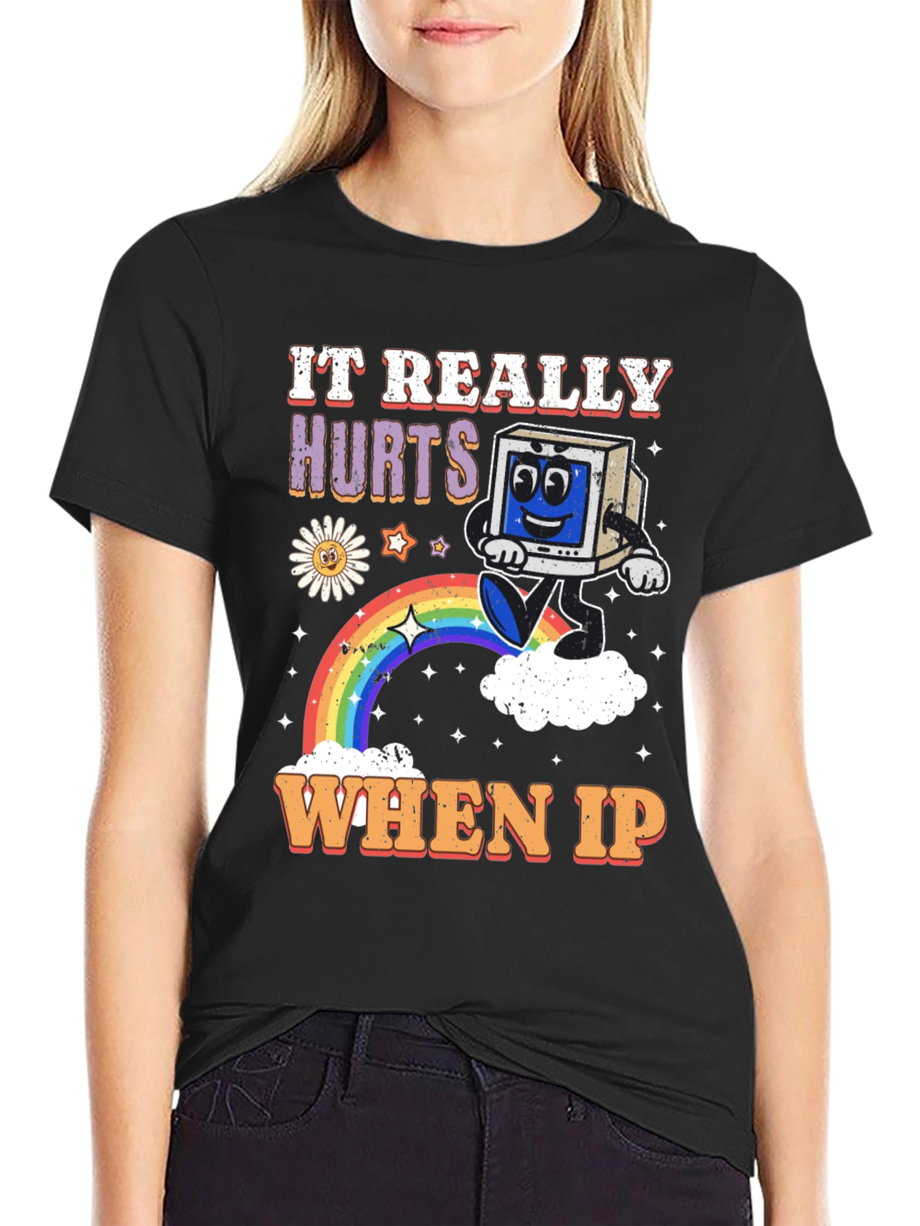 Black Retro Tech Humor T-Shirt view 2