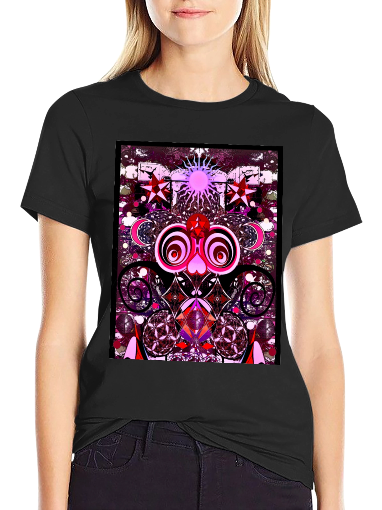 Black Psychedelic Art Graphic Tee view 2