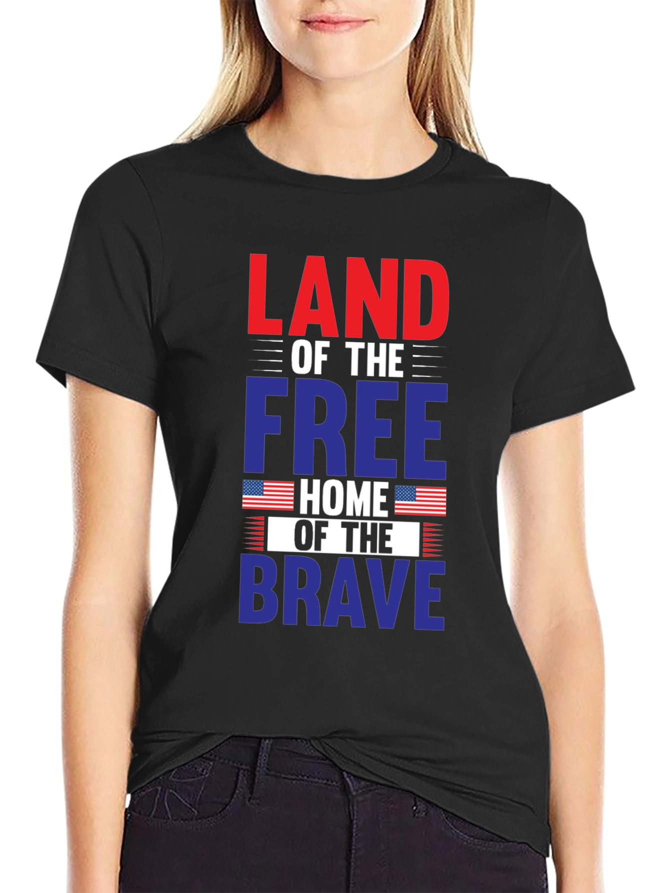 Black Patriotic T-Shirt: Land of the Free, Home of the Brave view 2