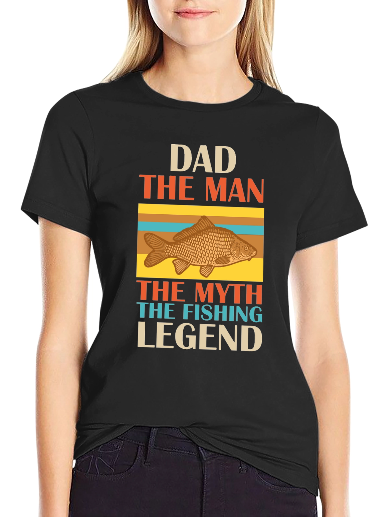 Black Dad Fishing Legend Graphic T-Shirt view 2