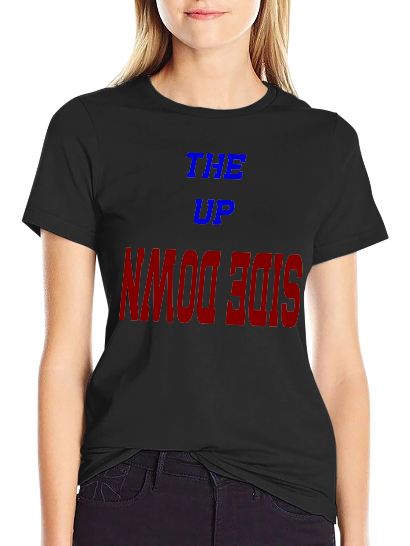 Black The Up Upside Down Graphic Tee - Trendy Unisex T-Shirt view 2