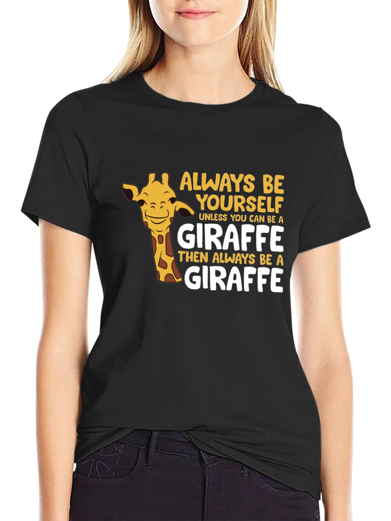 Black Always Be Yourself Giraffe T-Shirt - Funny Animal Tee view 2