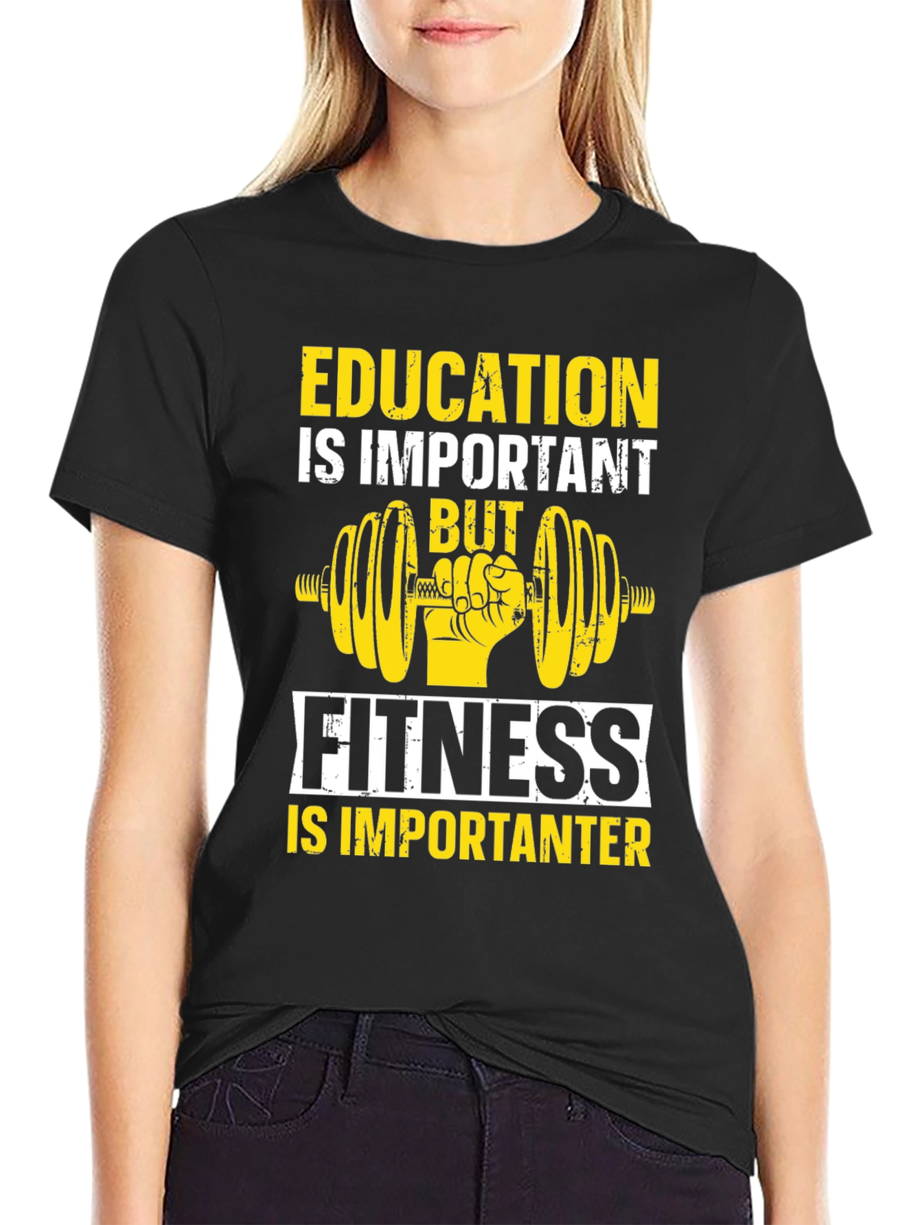 Black Education vs Fitness Graphic T-Shirt view 2