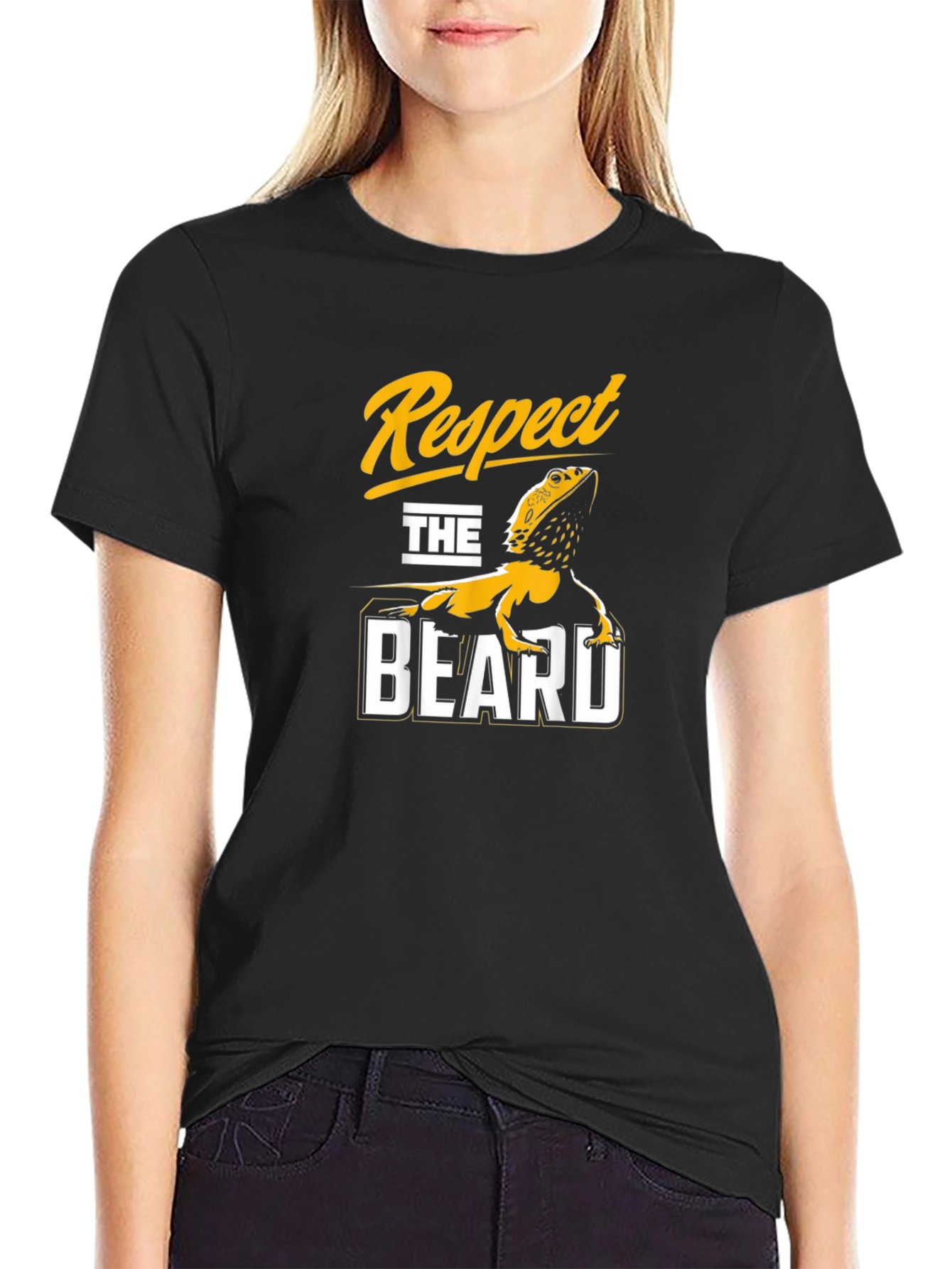 Black Respect the Beard T-Shirt - Bearded Dragon Design view 2