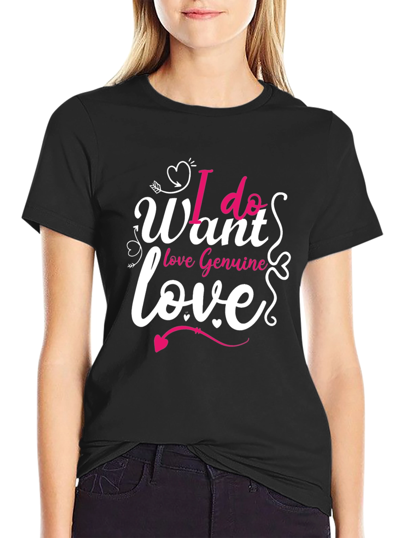 Black I Want Love T-Shirt - Valentine's Day Gift view 2